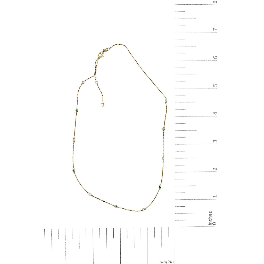 Collana con castone in oro giallo 14 carati, alternanza di smeraldi verdi e diamanti - 18 pollici - Friggin Jewelry