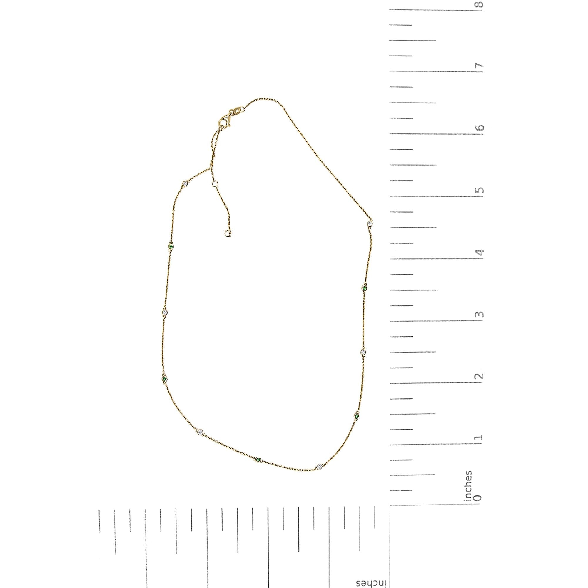 14K Yellow Gold Bezel Set Alternating Green Emerald and Diamond Station Necklace - 18" Inches - Friggin Jewelry