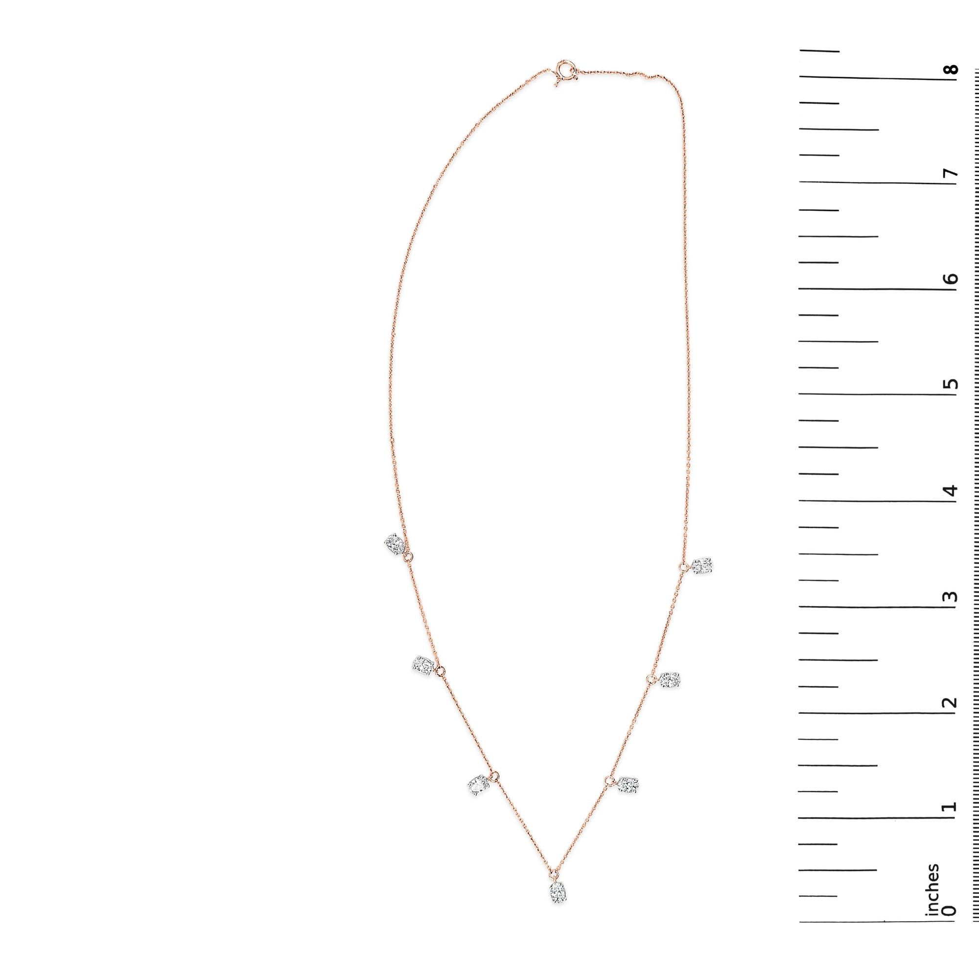14K Rose Gold 1 3/8 Cttw Oval Lab Grown Diamond Dangle Station Necklace - 17" Inches - Friggin Jewelry
