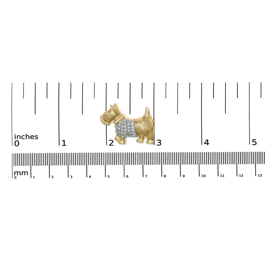 18K Yellow Gold1/3 Cttw Diamond Scottish Terrier Brooch Pin and Pendant with Satin Finish (G-H Color, VS2-SI1 Clarity) - Chain Not Included - Friggin Jewelry