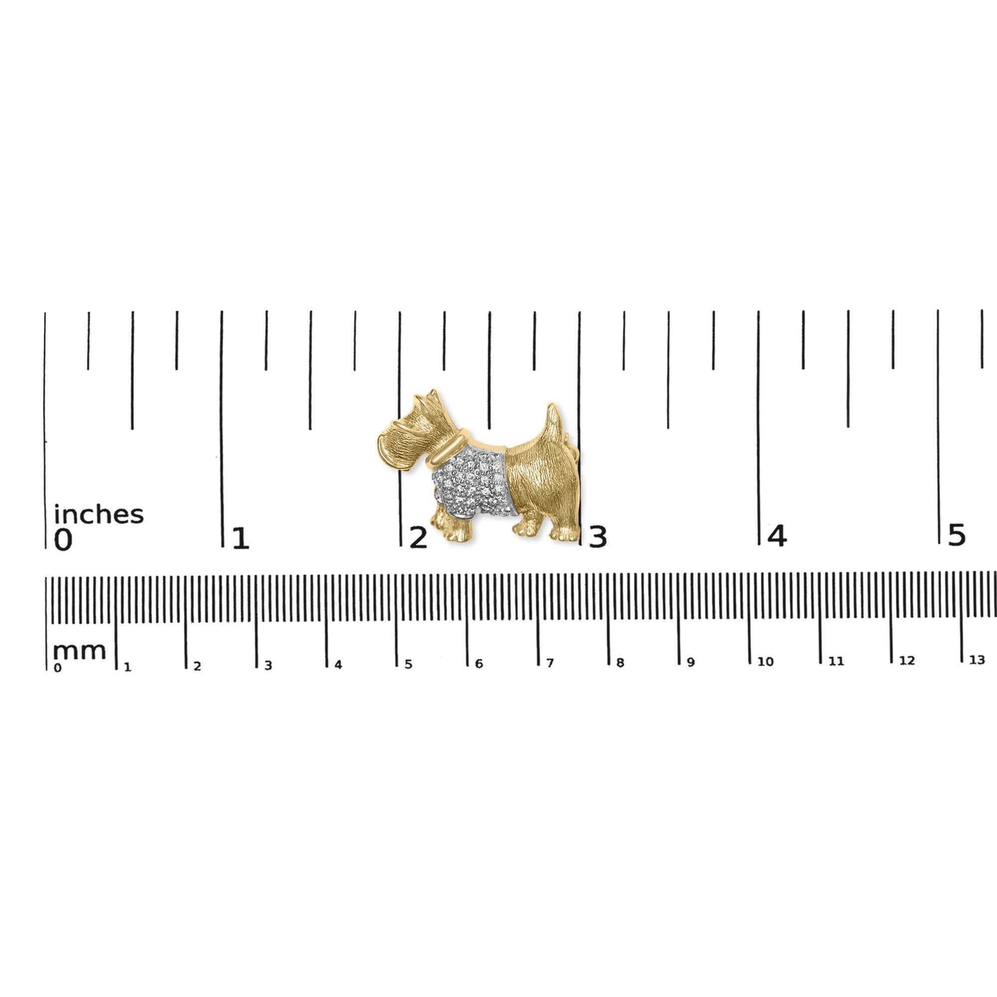 18K Yellow Gold1/3 Cttw Diamond Scottish Terrier Brooch Pin and Pendant with Satin Finish (G-H Color, VS2-SI1 Clarity) - Chain Not Included - Friggin Jewelry