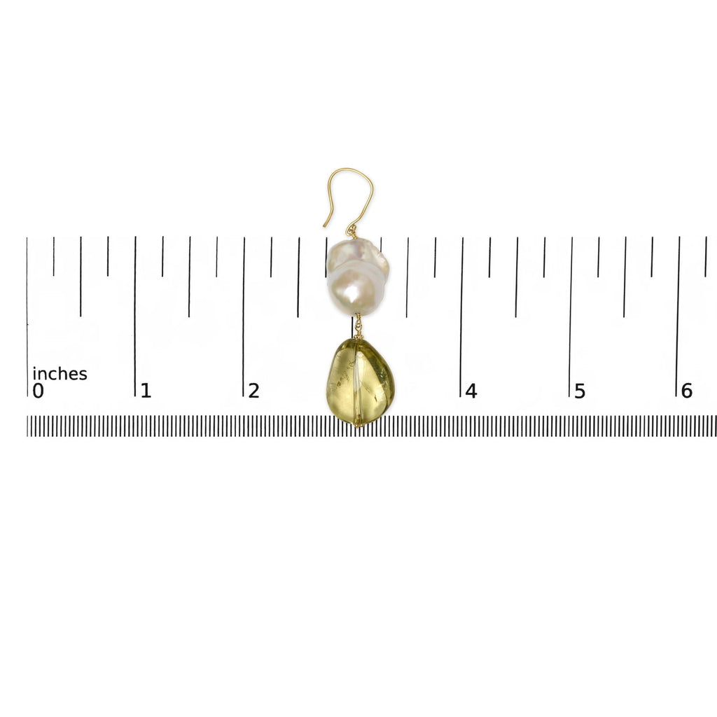 14K Yellow Gold Citrine and Baroque Pearl Drop and Dangle Earrings 1 3/4 Inch Dangle - Friggin Jewelry