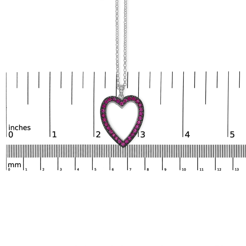 18K 1/3 Cttw Diamond and Red Ruby Open Heart with Black Rhodium 18" Pendant Necklace (G-H Color, VS2-SI1 Clarity) - Friggin Jewelry