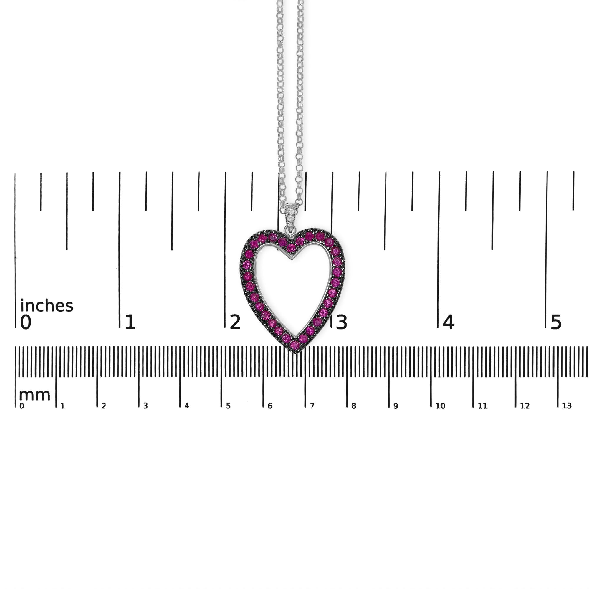 18K 1/3 Cttw Diamond and Red Ruby Open Heart with Black Rhodium 18" Pendant Necklace (G-H Color, VS2-SI1 Clarity) - Friggin Jewelry