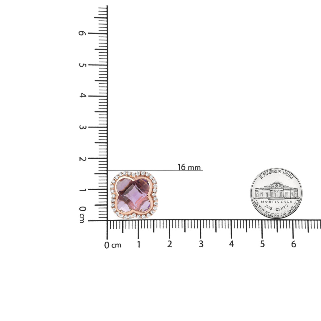 18K Rose Gold 3/8 Cttw Diamond and 11x11mm Clover-Cut Purple Amethyst Gemstone Clover Halo Stud Earrings (G-H Color, SI1-SI2 Clarity) - Friggin Jewelry