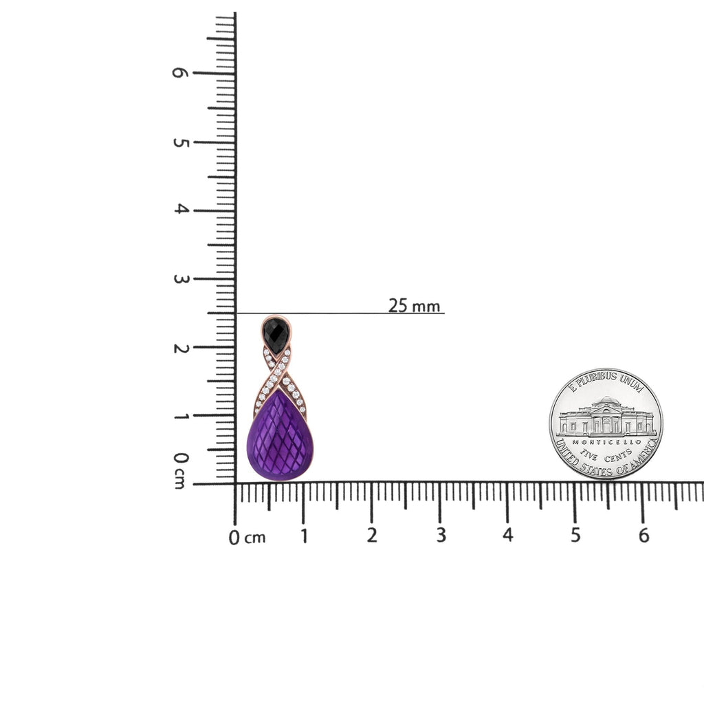 18K Rose Gold Flash Plated .925 Sterling Silver Purple Enamel 1/5 Cttw Round Pave-Set Diamond and 5.5 x 4mm Pear-Shaped Black Onyx Drop Earrings (F-G Color, VS1-VS2 Clarity) - Friggin Jewelry