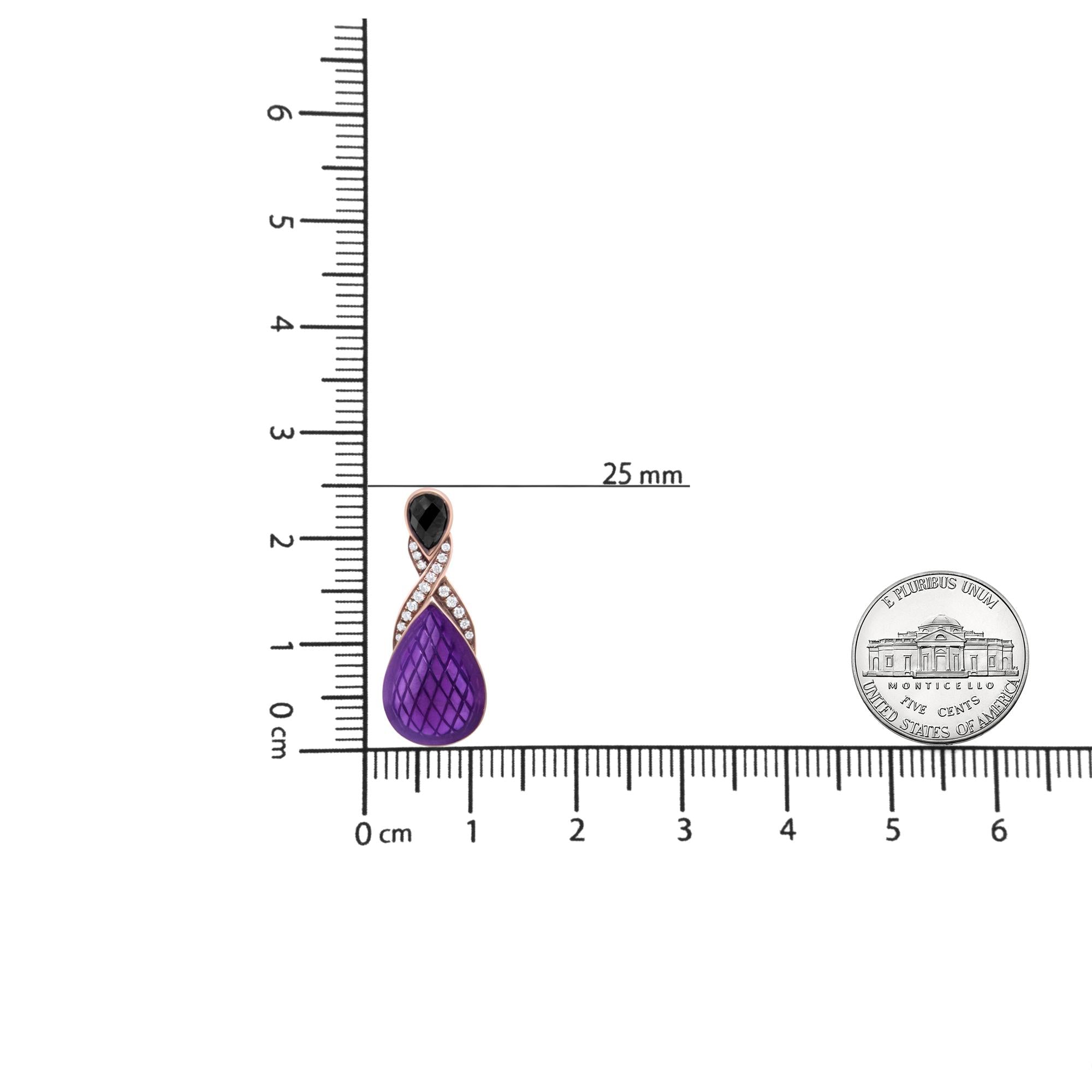 18K Rose Gold Flash Plated .925 Sterling Silver Purple Enamel 1/5 Cttw Round Pave-Set Diamond and 5.5 x 4mm Pear-Shaped Black Onyx Drop Earrings (F-G Color, VS1-VS2 Clarity) - Friggin Jewelry