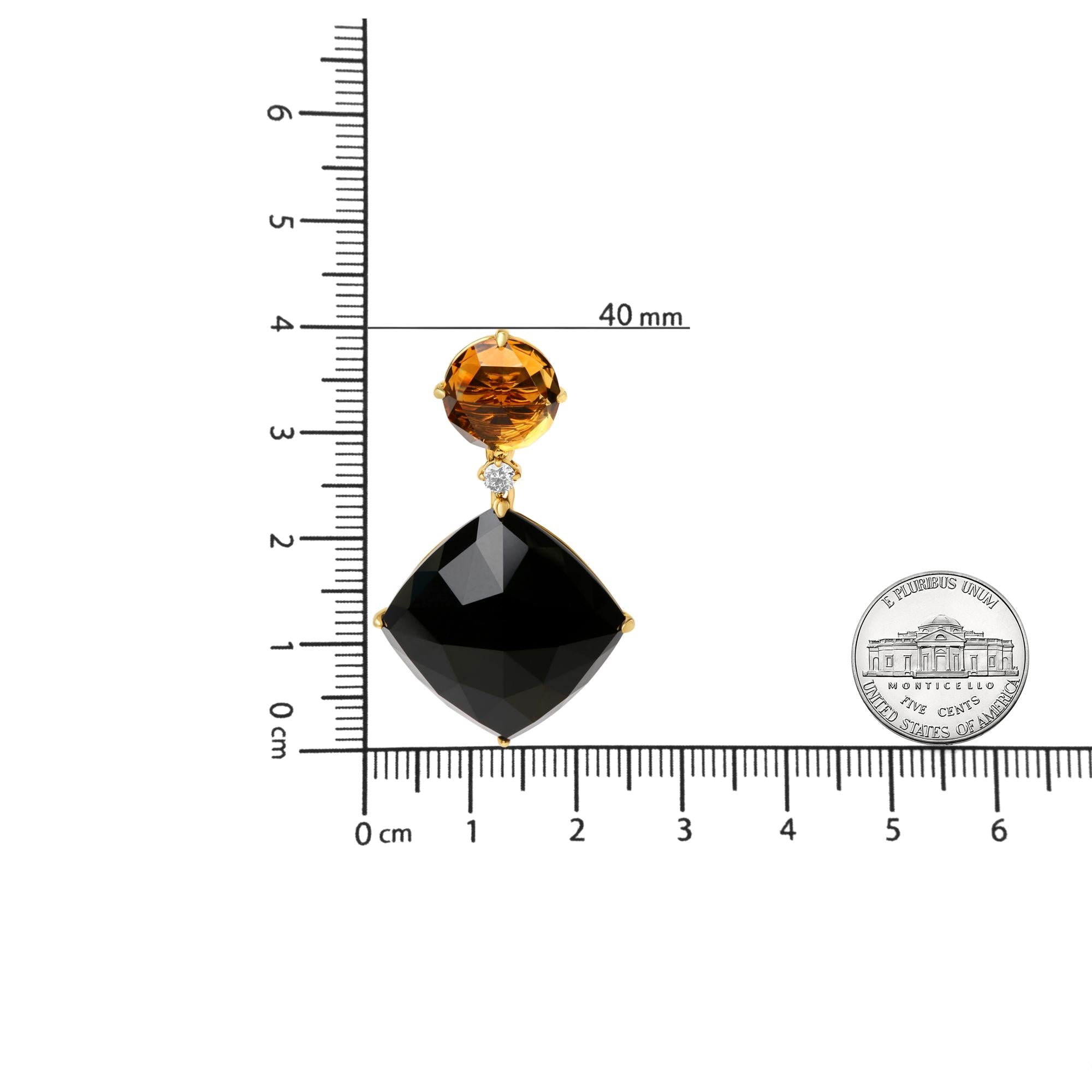 18K Yellow Gold 1/5 Cttw Diamond with Round Yellow Citrine and Cushion Cut Black Onyx Gemstone Dangle Earring (G-H Color, SI1-SI2 Clarity) - Friggin Jewelry