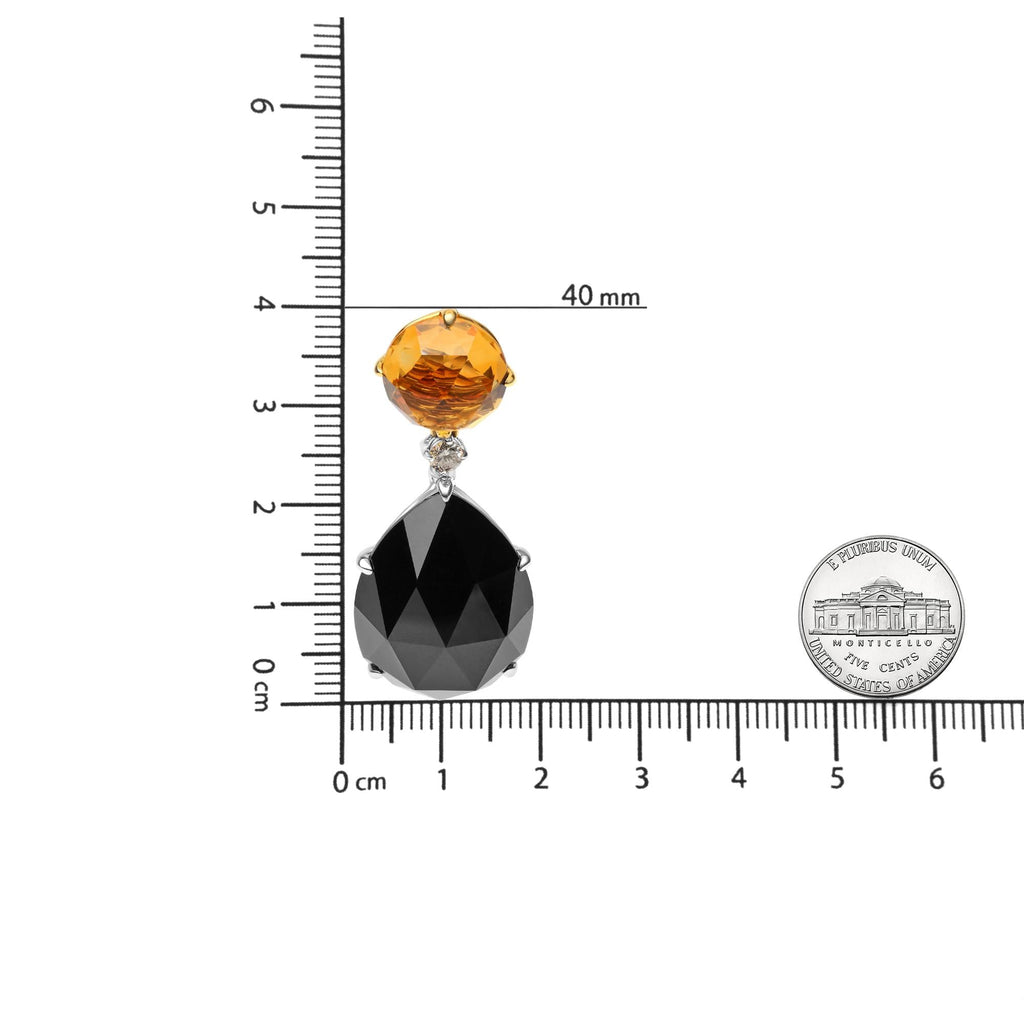 18K White and Yellow Gold 1/5 Cttw Diamond with Round Yellow Citrine and 20x15mm Pear Cut Black Onyx Gemstone Dangle Earring (G-H Color, SI1-SI2 Clarity) - Friggin Jewelry