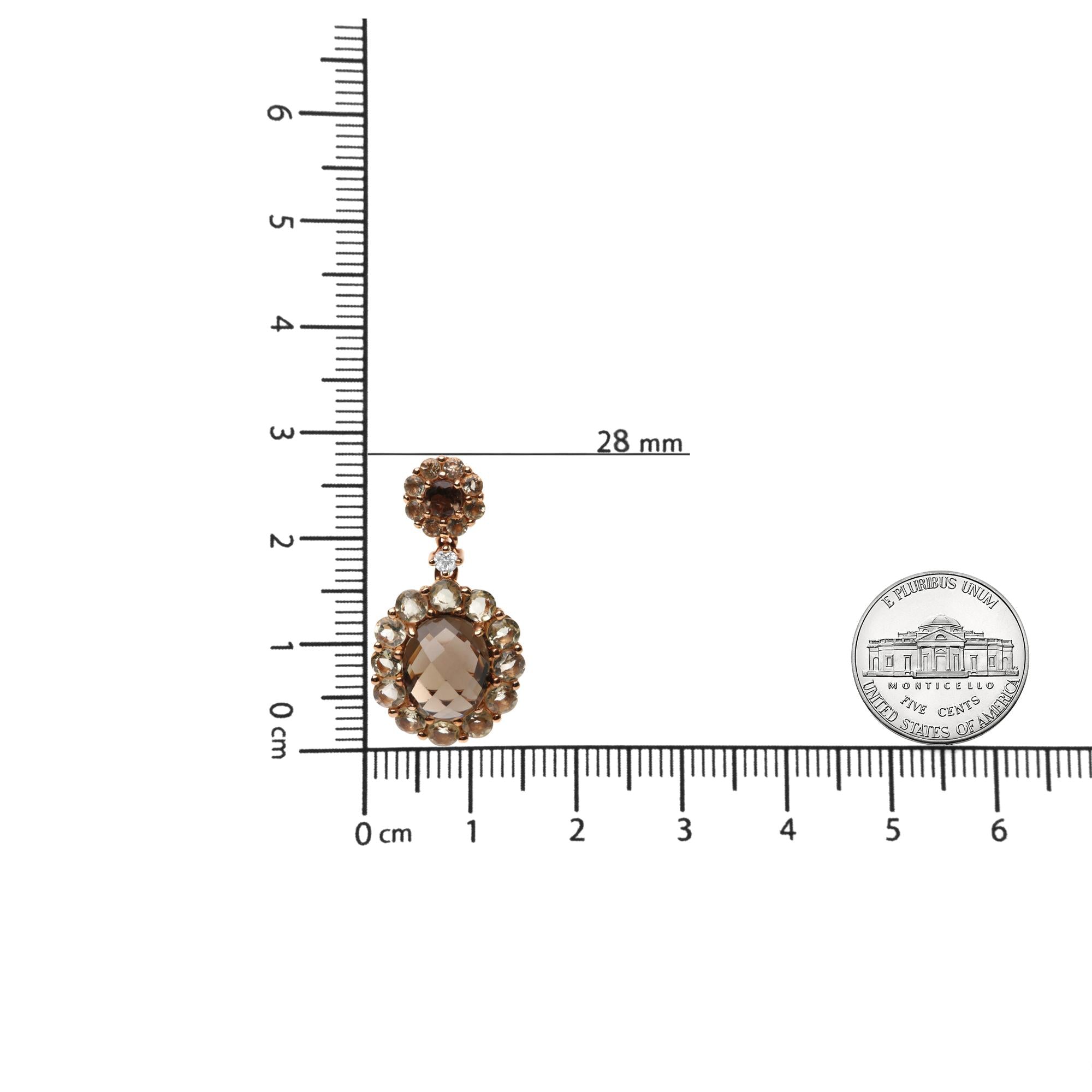 18K Rose Gold Diamond Accent and  Lemon and Oval Smoky Color Quartz Gemstone Dangle Drop Earring (G-H Color, SI1-SI2 Clarity) - Friggin Jewelry