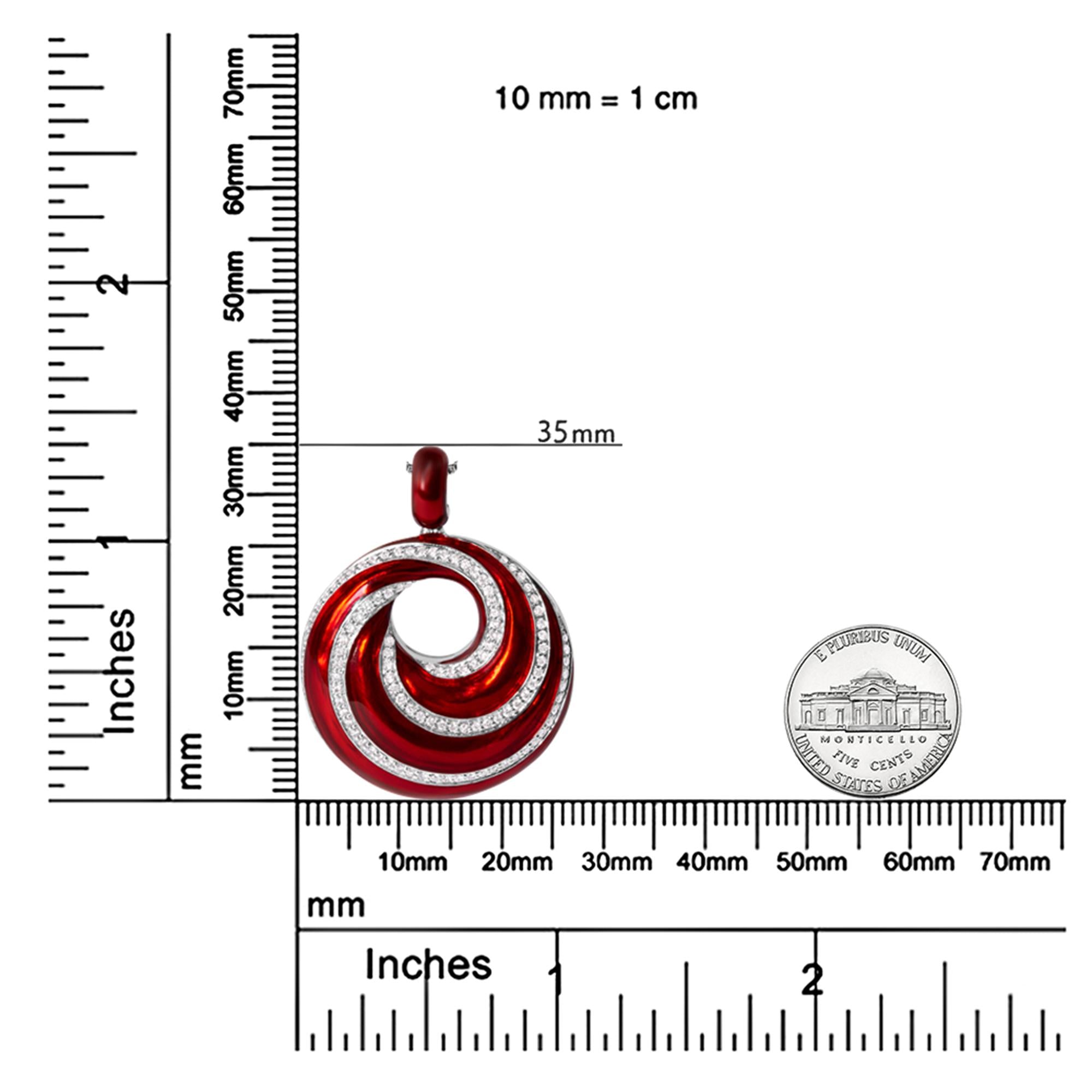 Collana con ciondolo a medaglione a spirale infinita da 18" in argento sterling 925, smalto rosso e 1/2 diamante (colore FG, purezza VS1-VS2) - Friggin Jewelry