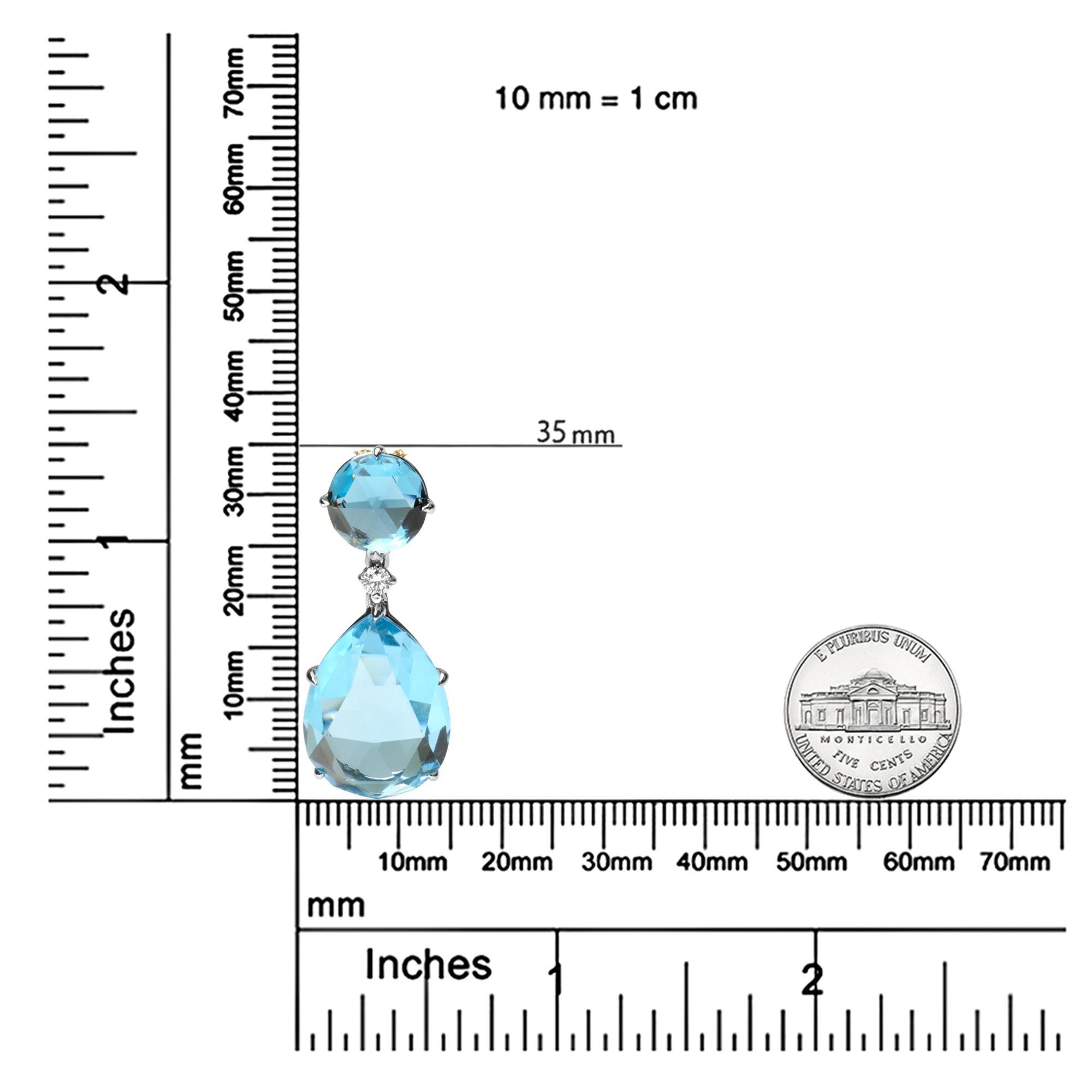 18K White Gold Diamond Accent and Round London Blue Topaz and Pear Cut Sky Blue Topaz Dangle Drop 18" Pendant Necklace (G-H Color, SI1-SI2 Clarity) - Friggin Jewelry Premium