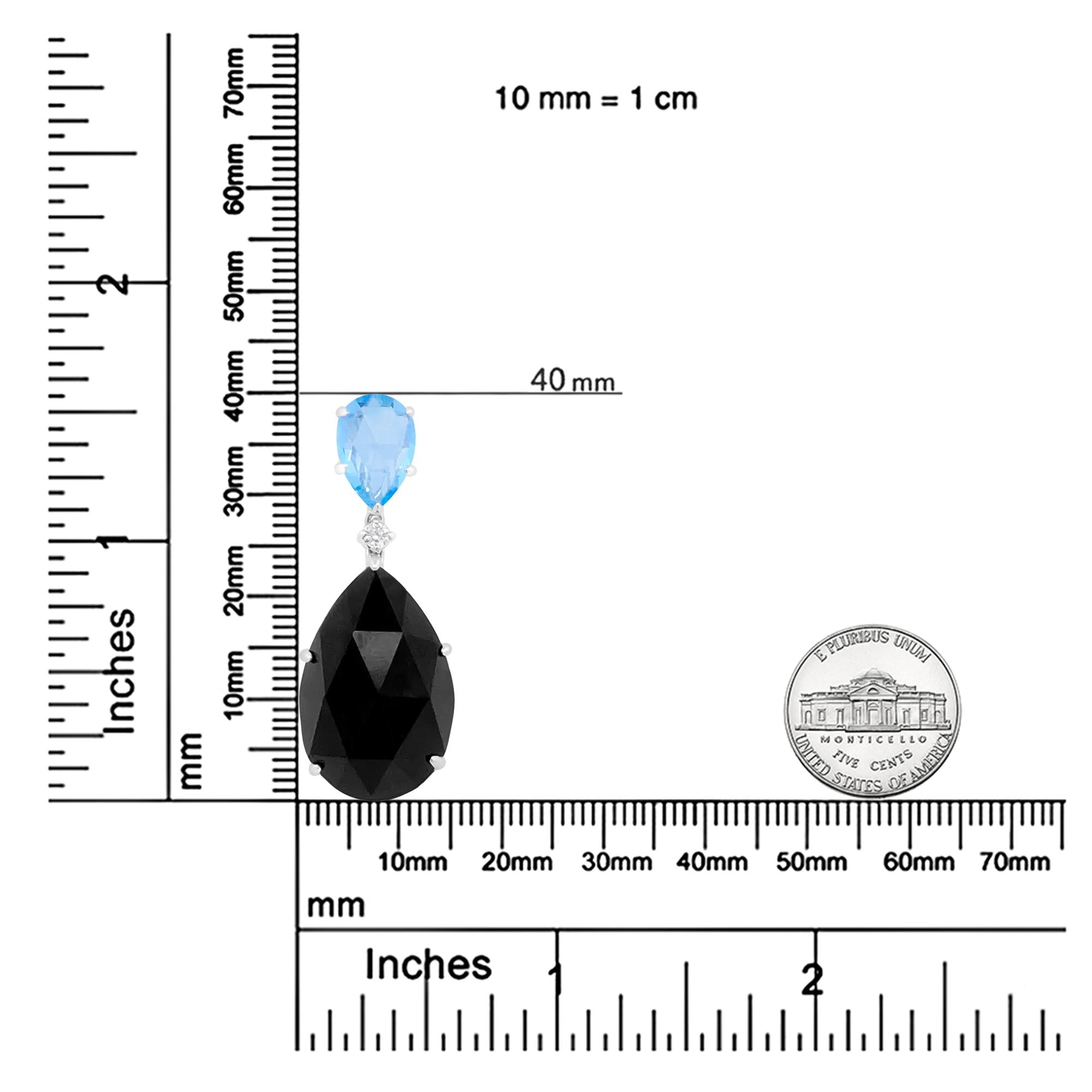 18K White Gold Diamond Accent and Pear Cut Sky Blue Topaz and Pear Cut Black Onyx Dangle Drop 18" Pendant Necklace (G-H Color, SI1-SI2 Clarity) - Friggin Jewelry