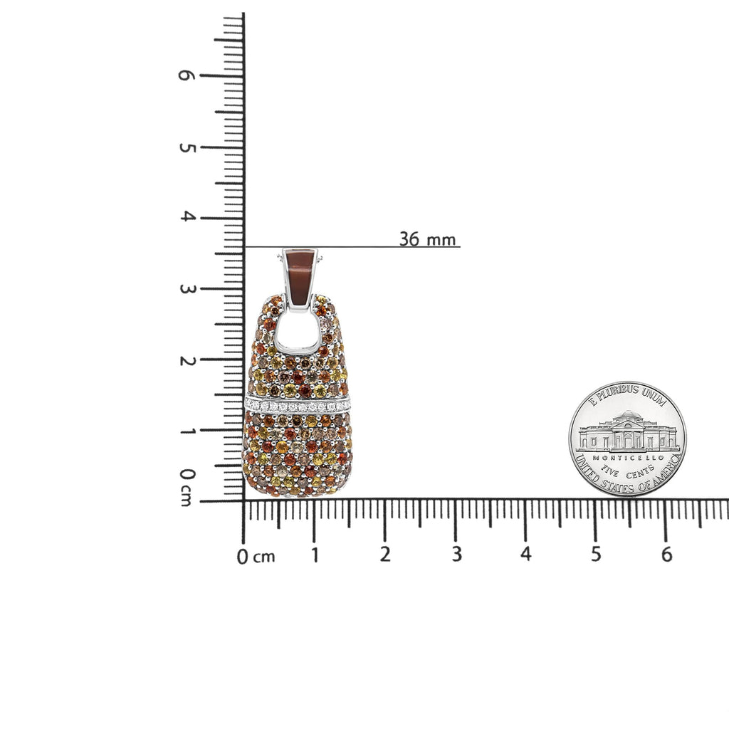 .925 Sterling Silver Brown Enamel 1 Cttw White and Brown Diamonds and  1.5mm Yellow and Orange Sapphire Gemstones Statement 18" Pendant Necklace (Brown and F-G Color, VS1-VS2 Clarity) - Friggin Jewelry Premium