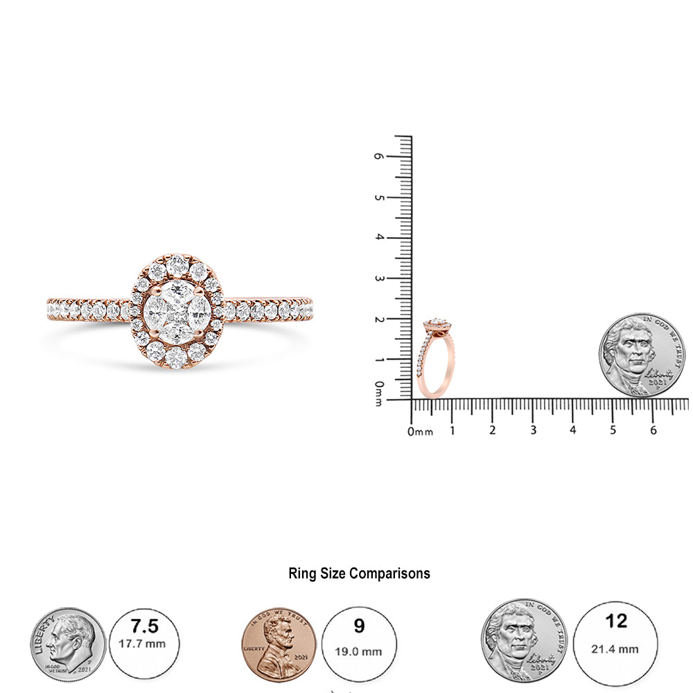 18K Rose Gold 1/2 Cttw Composite Marquise Composite Diamond Oval Shaped Halo Engagement Ring (F-G Color, VS1-VS2 Clarity) - Friggin Jewelry Premium