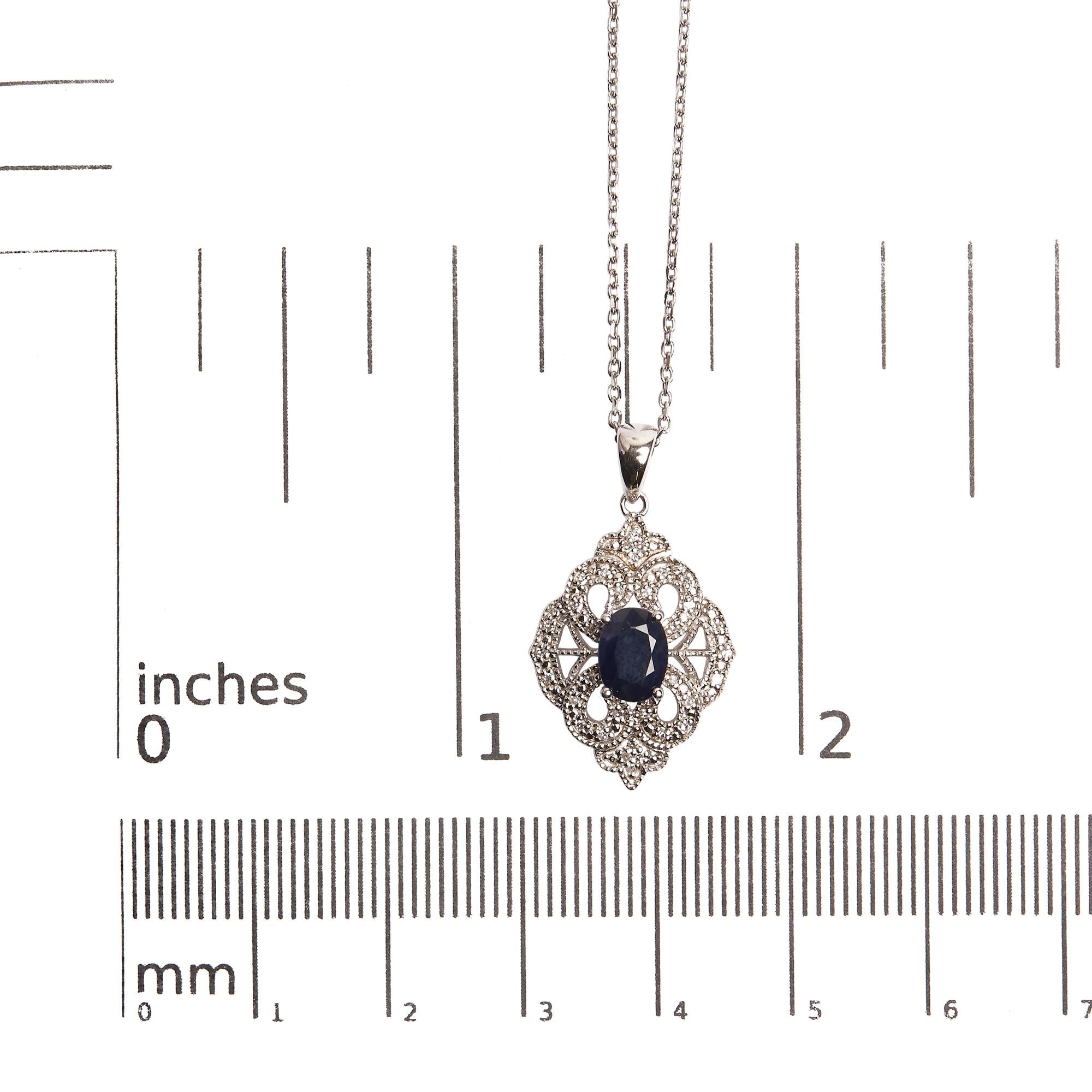Collana con ciondolo a forma di scudo in stile Art Déco da 18" in argento sterling 925, ovale, 7x5 mm, con zaffiro blu e diamanti (colore IJ, purezza I3) - Friggin Jewelry