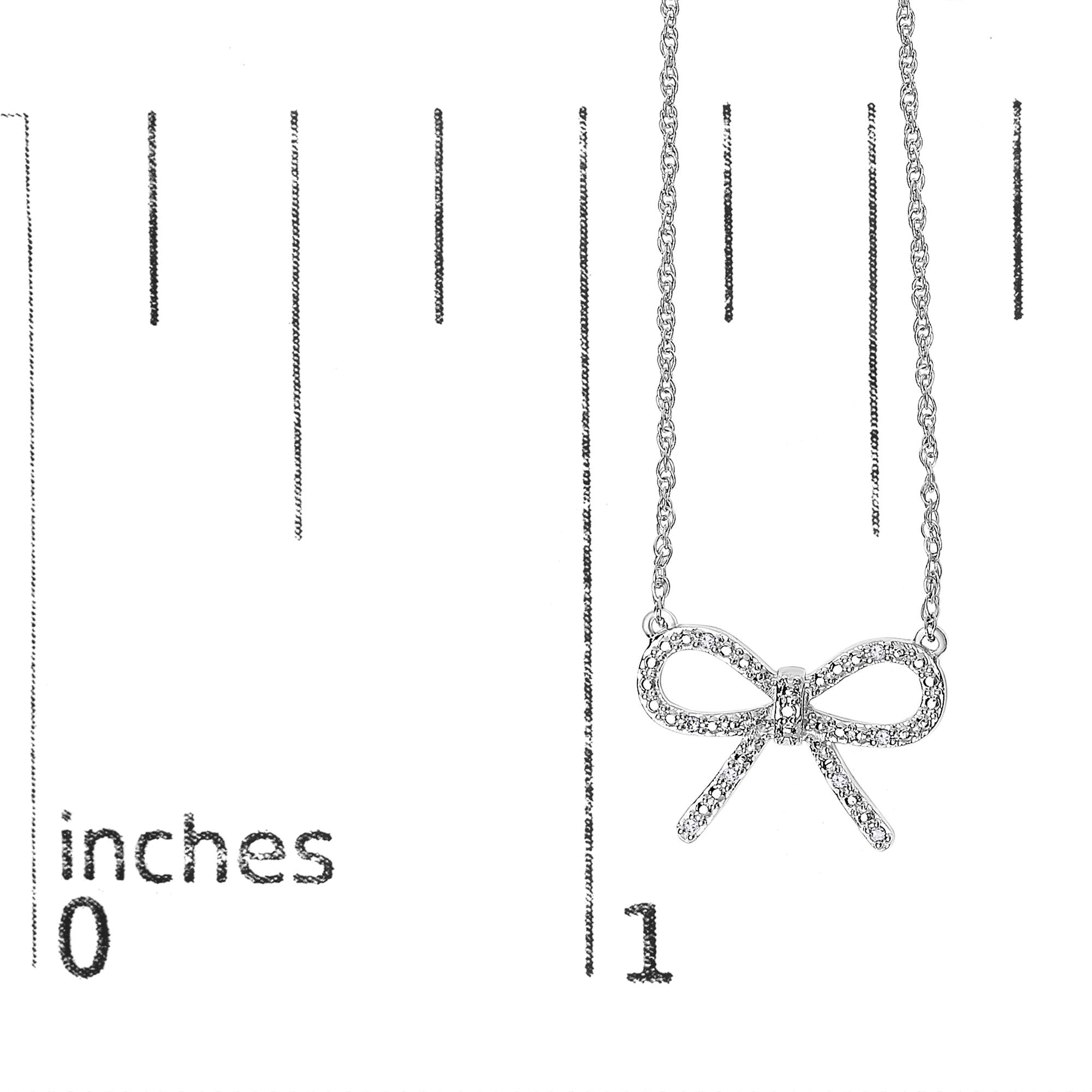 .925 Sterling Silver Diamond Accent Ribbon Bow Knot Pendant Necklace (J-K Color, I2-I3 Clarity) - 18" Inches - Friggin Jewelry