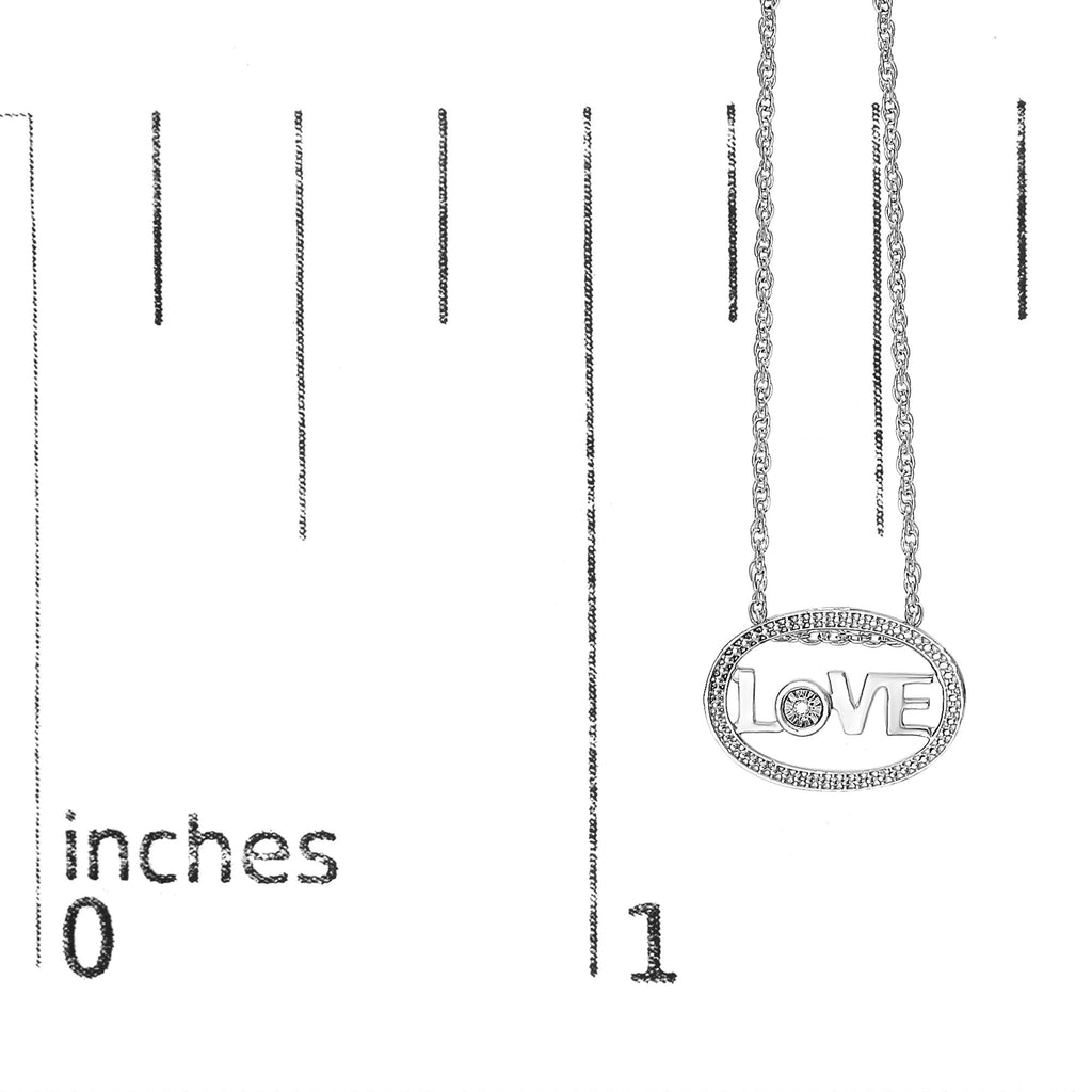 .925 Sterling Silver Diamond Accent "LOVE" Beaded Oval Pendant Necklace (J-K Color, I2-I3 Clarity) - 18" Inches - Mom - Friggin Jewelry
