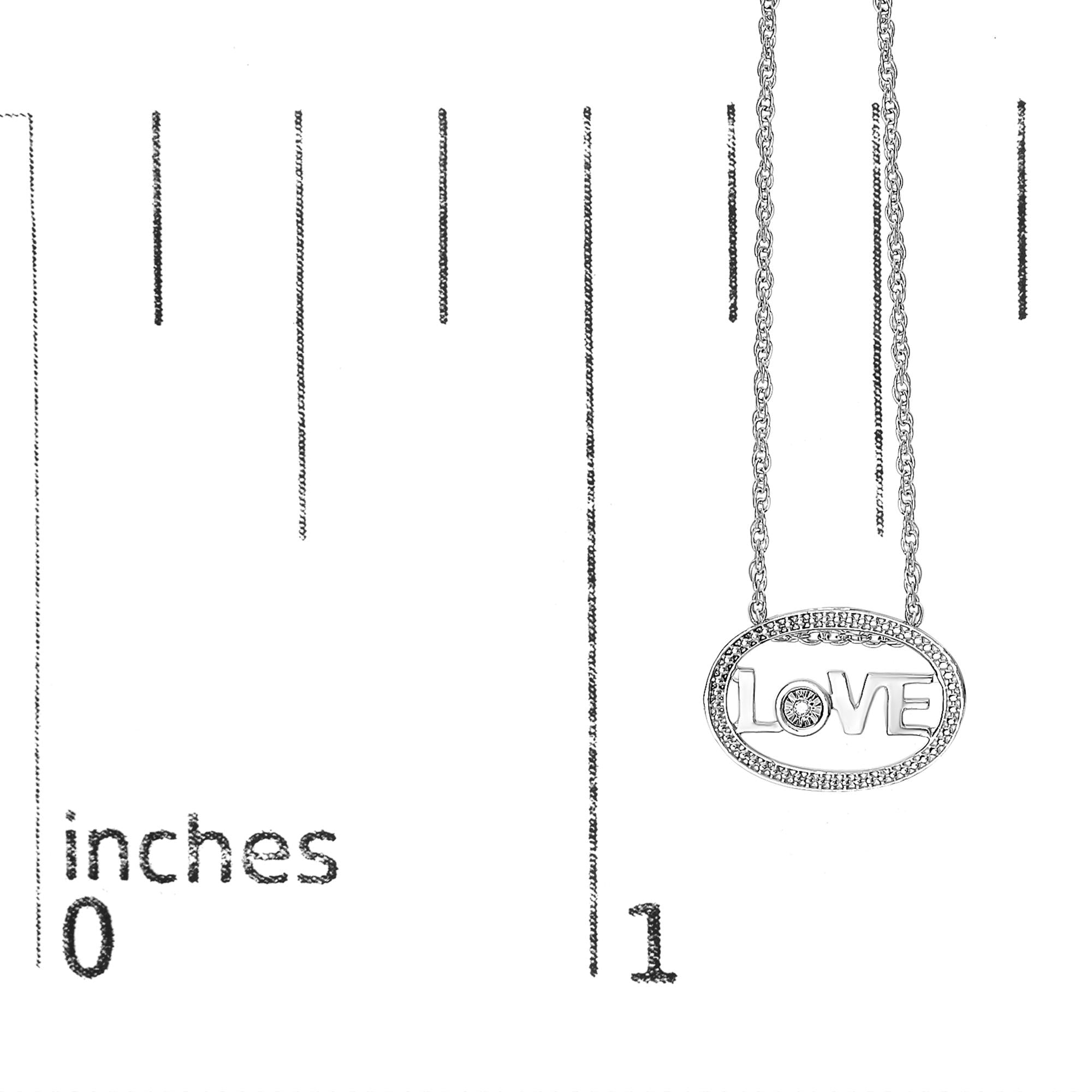 .925 Sterling Silver Diamond Accent "LOVE" Beaded Oval Pendant Necklace (J-K Color, I2-I3 Clarity) - 18" Inches - Mom - Friggin Jewelry