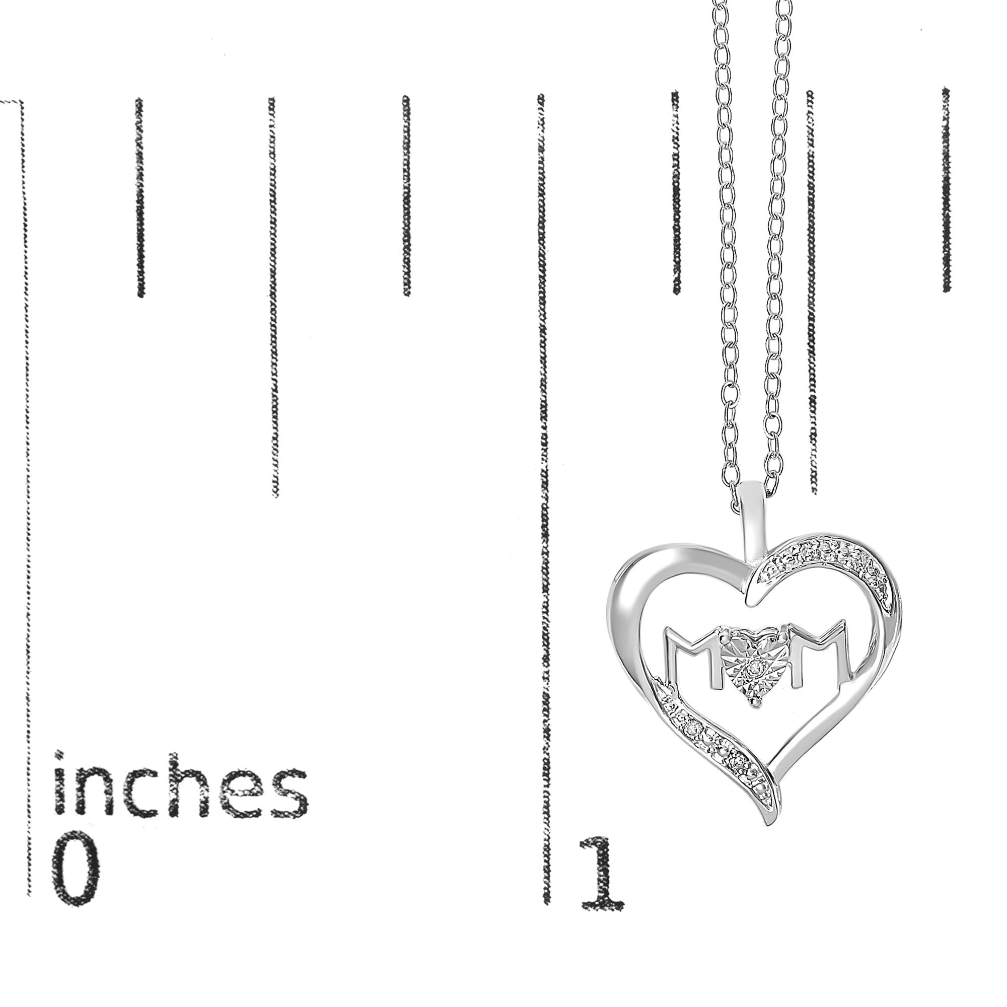 .925 Sterling Silver Diamond Accent MOM with Heart Pendant Necklace (J-K Color, I2-I3 Clarity) - 18" Inches - Mom - Friggin Jewelry