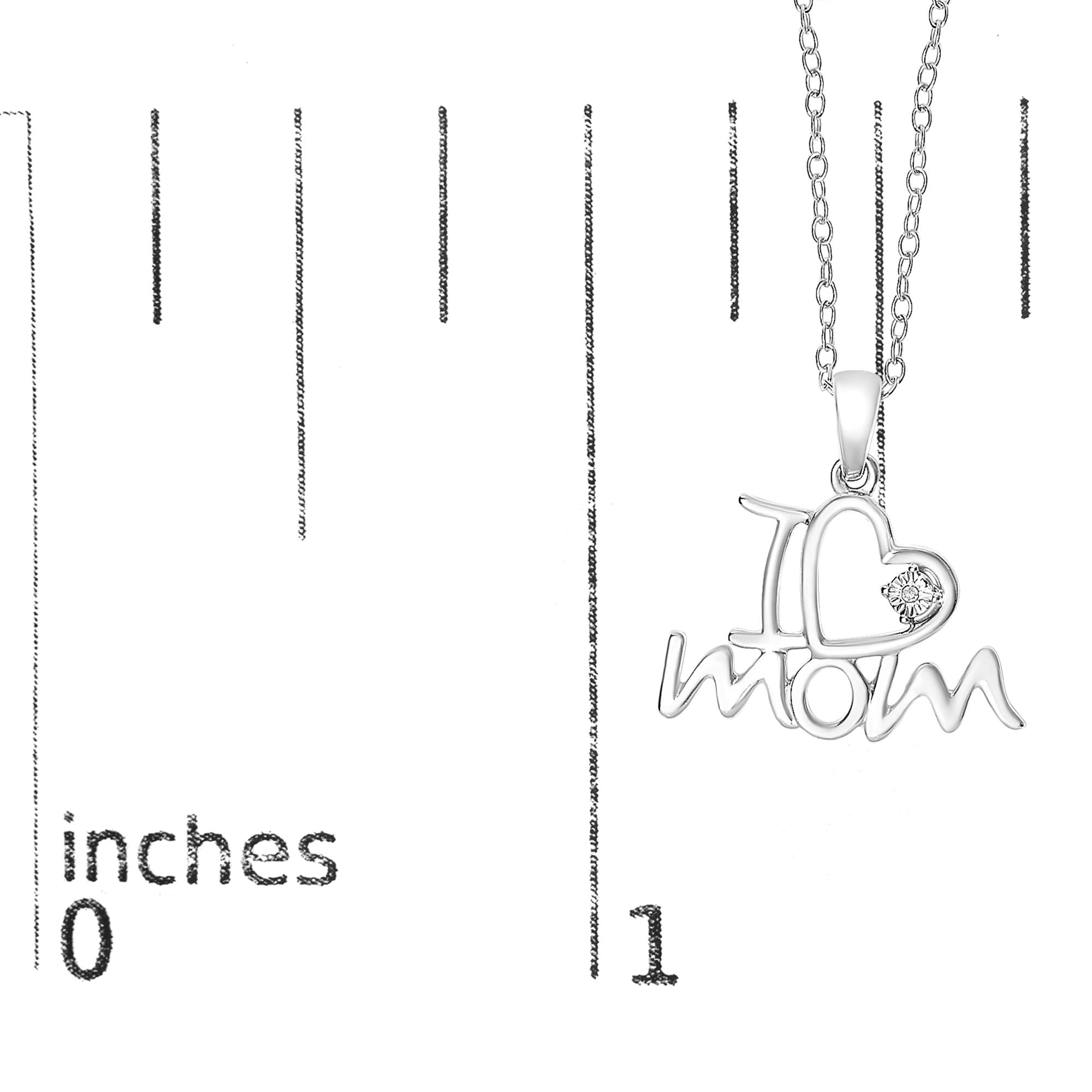 .925 Sterling Silver Diamond Accent "I Love Mom" Heart Pendant Necklace (J-K Color, I2-I3 Clarity) - 18" Inches - Mom - Friggin Jewelry