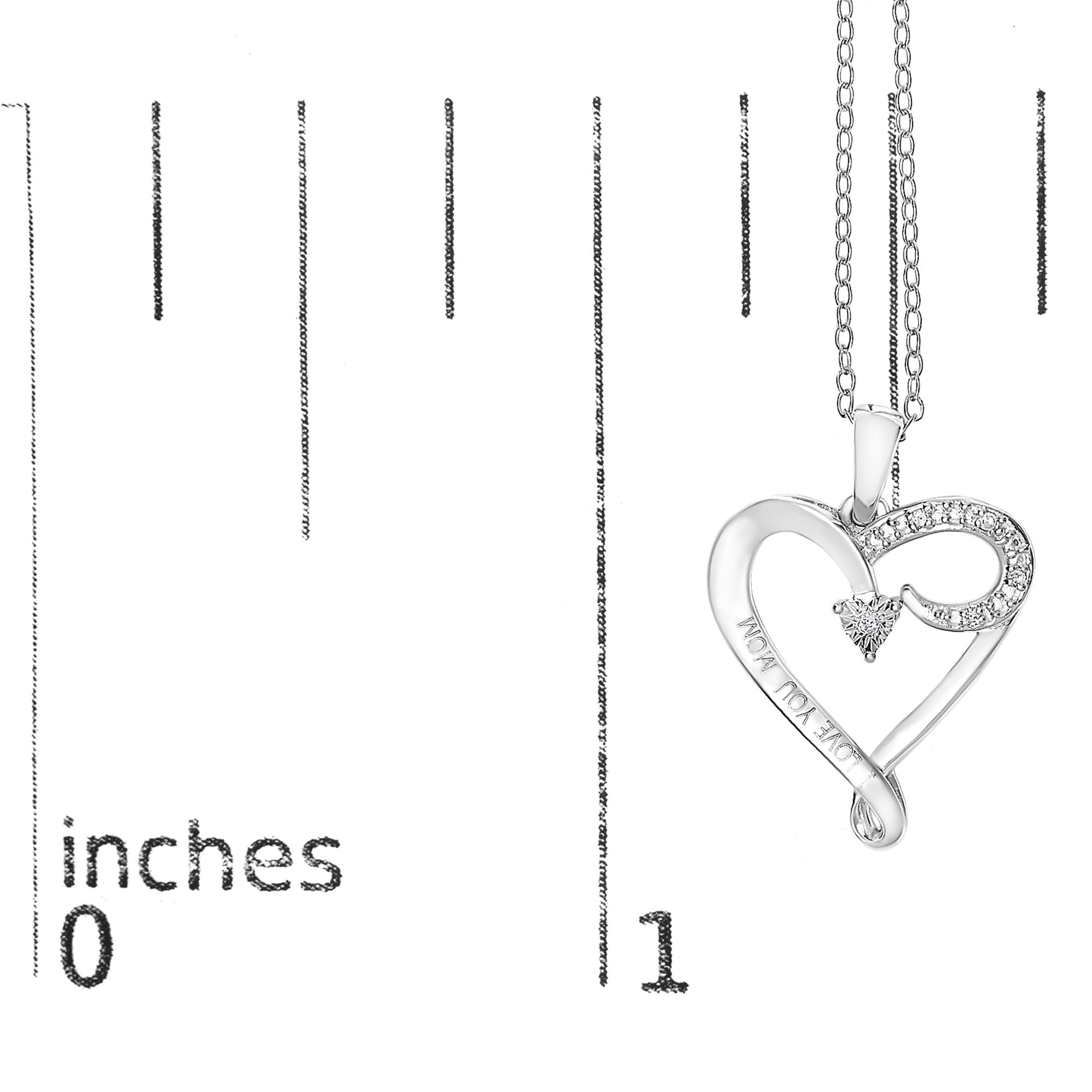 .925 Sterling Silver Diamond Accent "I LOVE YOU MOM" Heart Pendant Necklace (J-K Color, I2-I3 Clarity) - 18" Inches - Friggin Jewelry