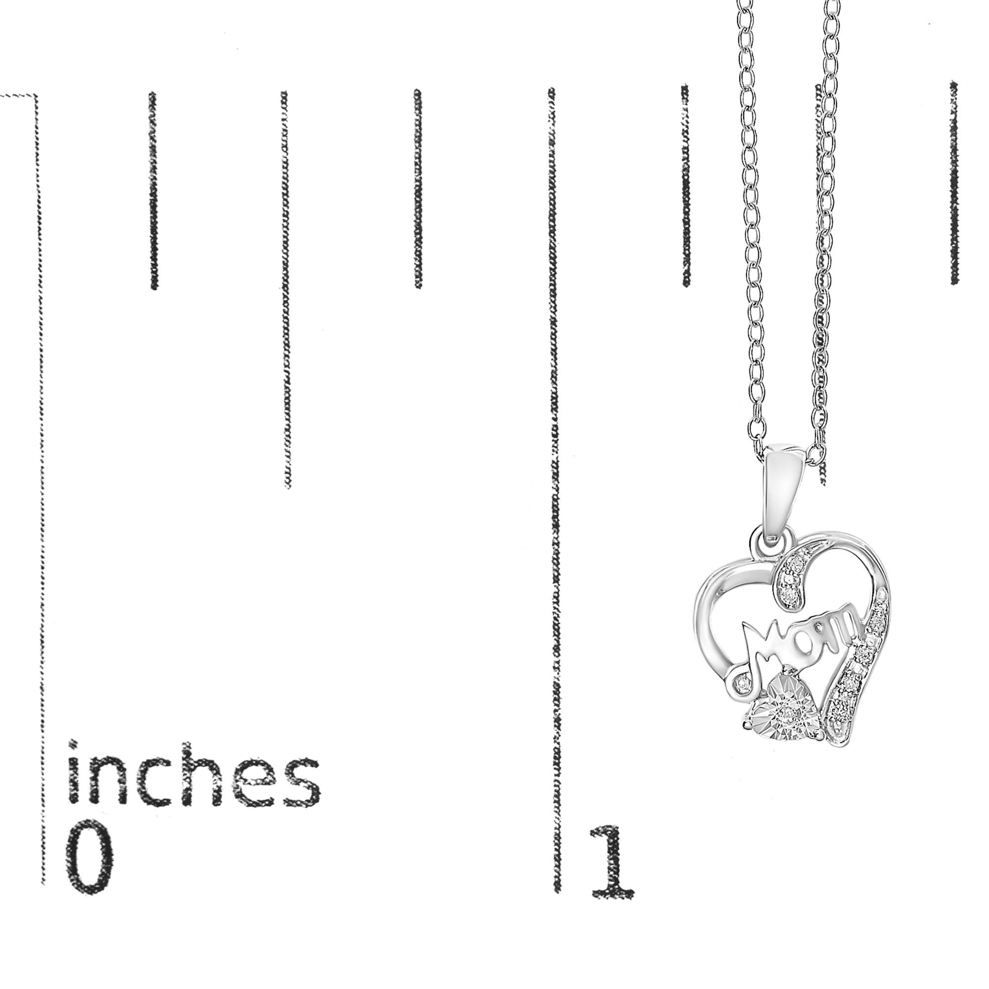 .925 Sterling Silver Diamond Accent Mom with Heart Pendant Necklace (J-K Color, I2-I3 Clarity) - 18" Inches - Mom - Friggin Jewelry