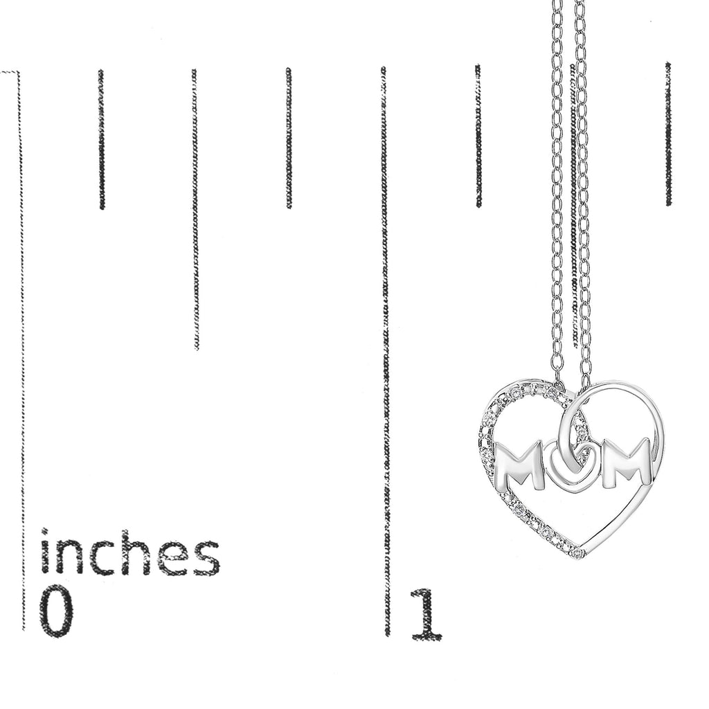 .925 Sterling Silver Diamond Accent MOM Heart Pendant Necklace (J-K Color, I2-I3 Clarity) - 18" Inches - Mom - Friggin Jewelry
