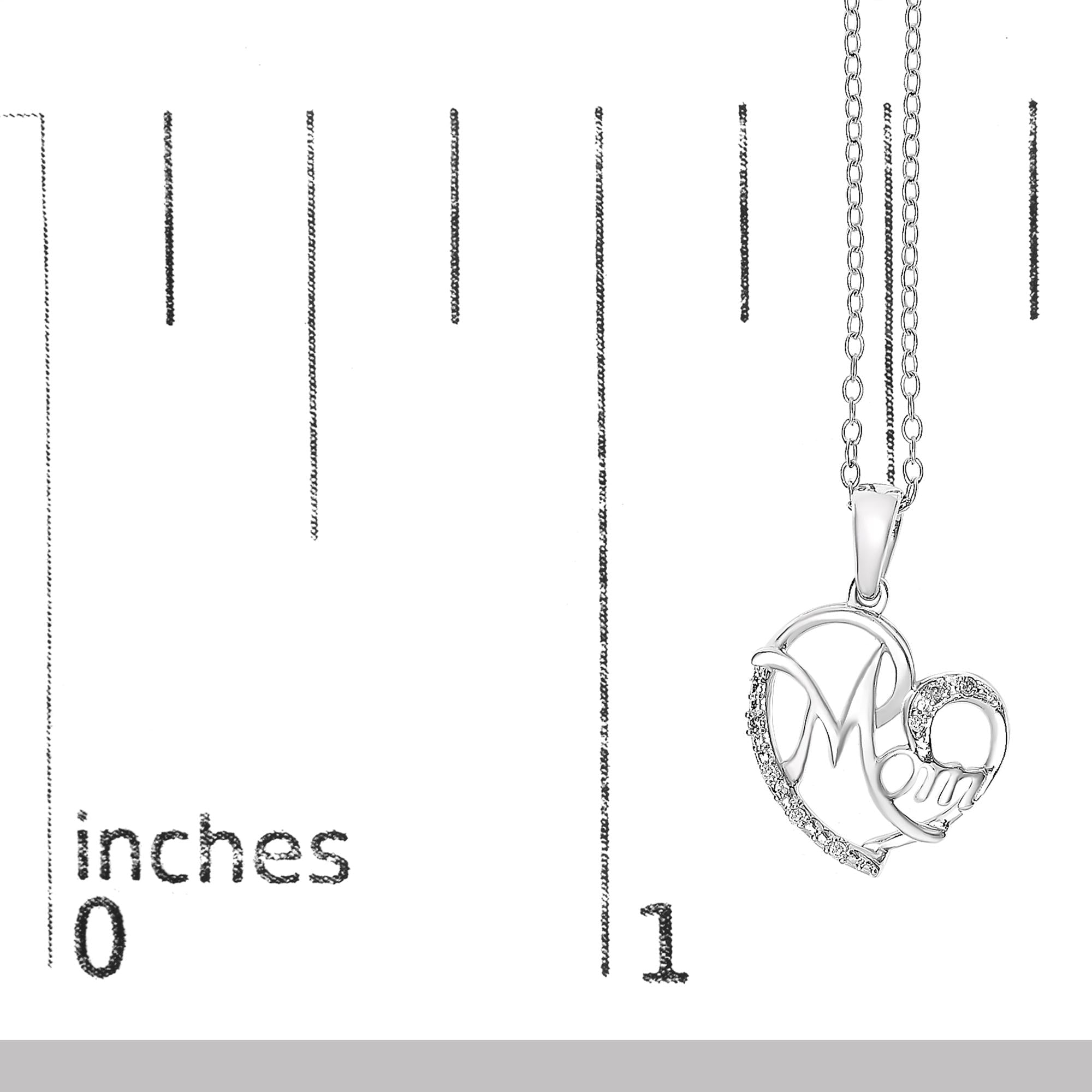 .925 Sterling Silver Cursive Mom Heart Diamond Accent Pendant Necklace (J-K Color, I2-I3 Clarity) - 18" Inches - Mom - Friggin Jewelry