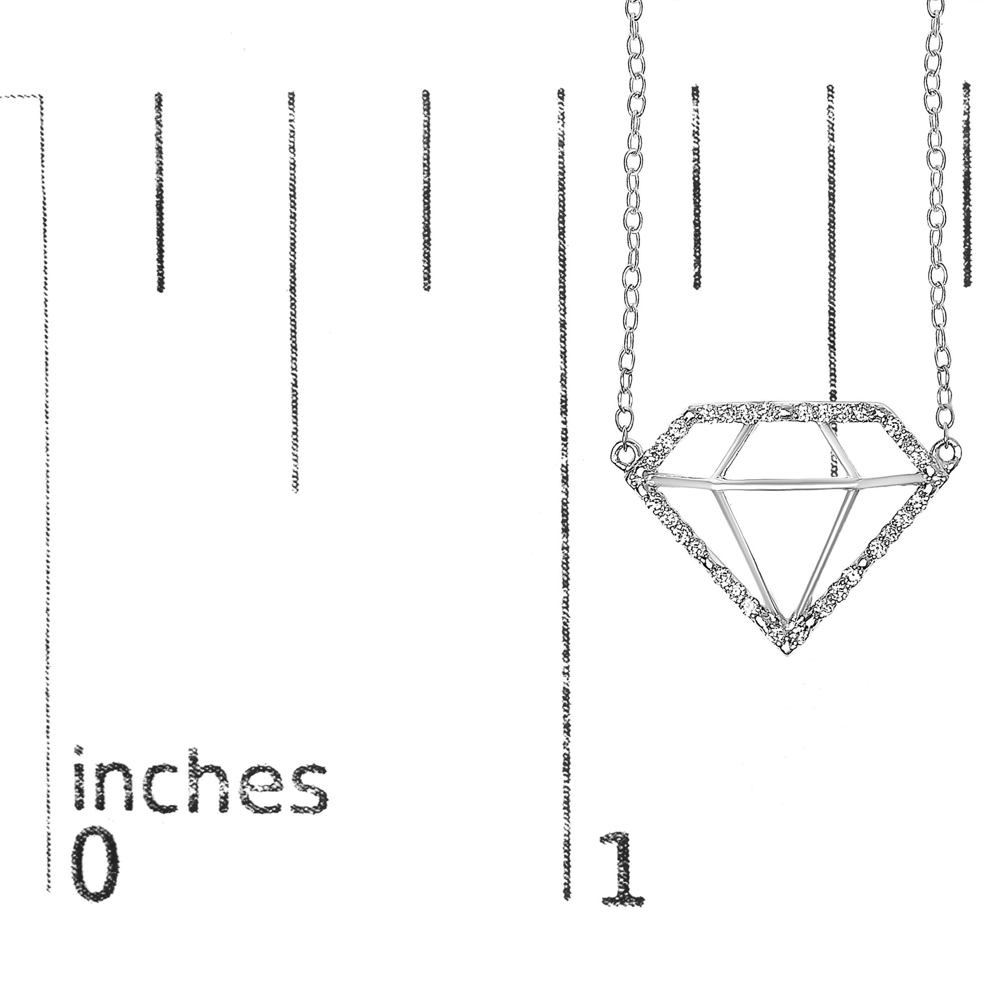 .925 Sterling Silver 1/7 Cttw Lab Grown Diamond Diamond Shaped Pendant Necklace - Size 18 Inches - Friggin Jewelry