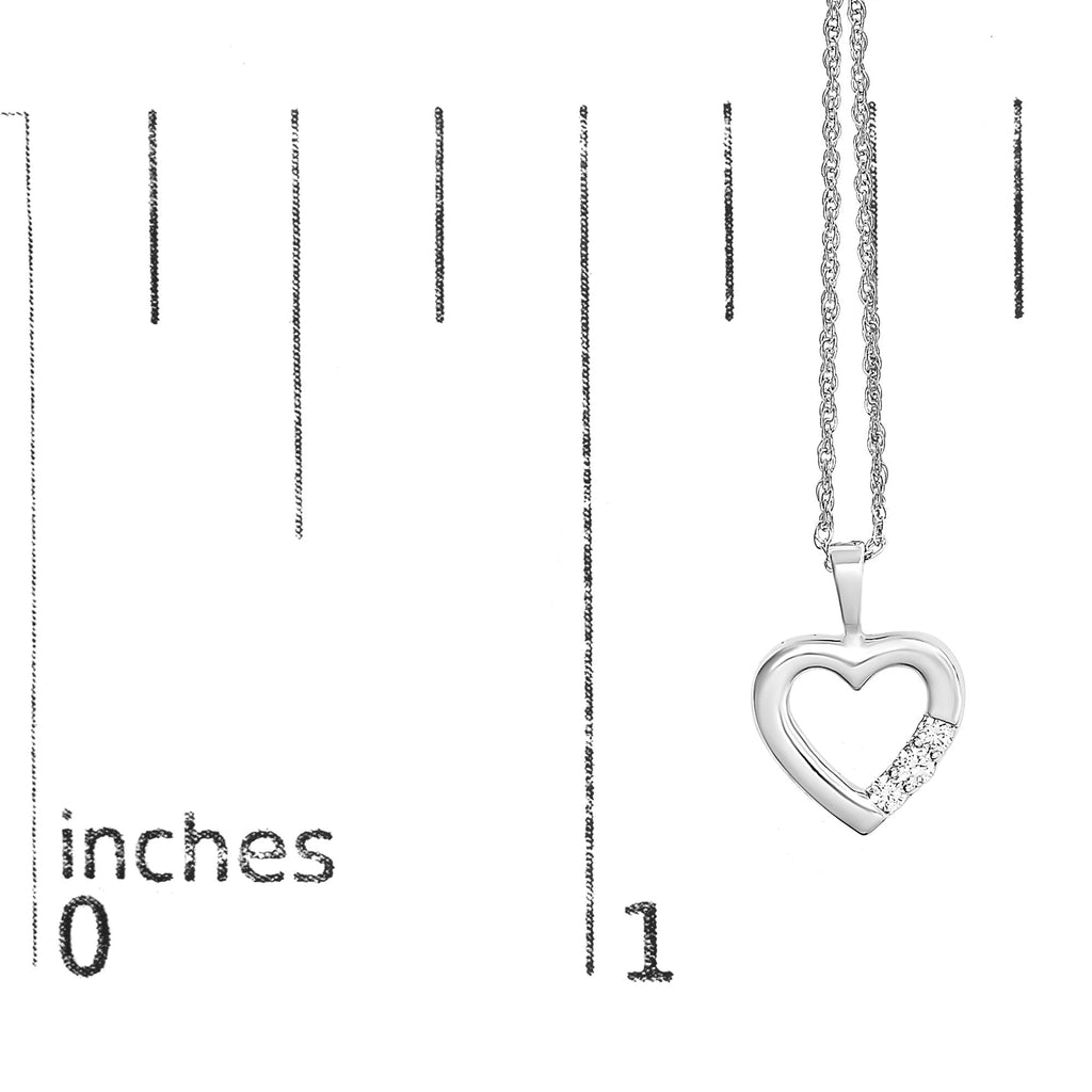 .925 Sterling Silver Lab Grown Diamond 1/4 Cttw Three Stone Heart Pendant Necklace - 18" Inches - Friggin Jewelry