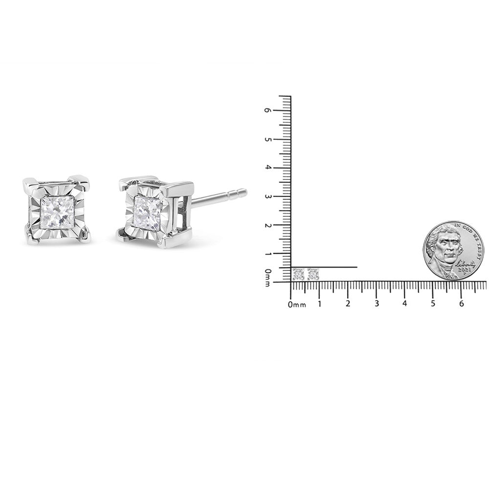 Pendientes solitarios de diamantes de talla princesa engastados en plata de ley 925 (color HI, claridad I2-I3) - Friggin Jewelry