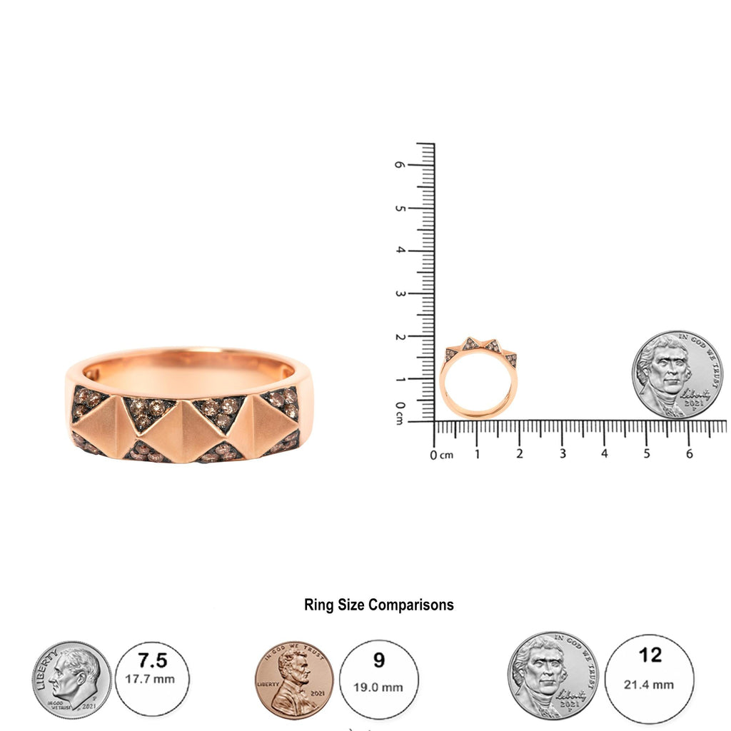 Anello a fascia piramidale in oro rosa 14 carati con diamanti marroni da 1/4 carati (colore marrone, purezza SI1-SI2) - Misura 7 - Friggin Jewelry