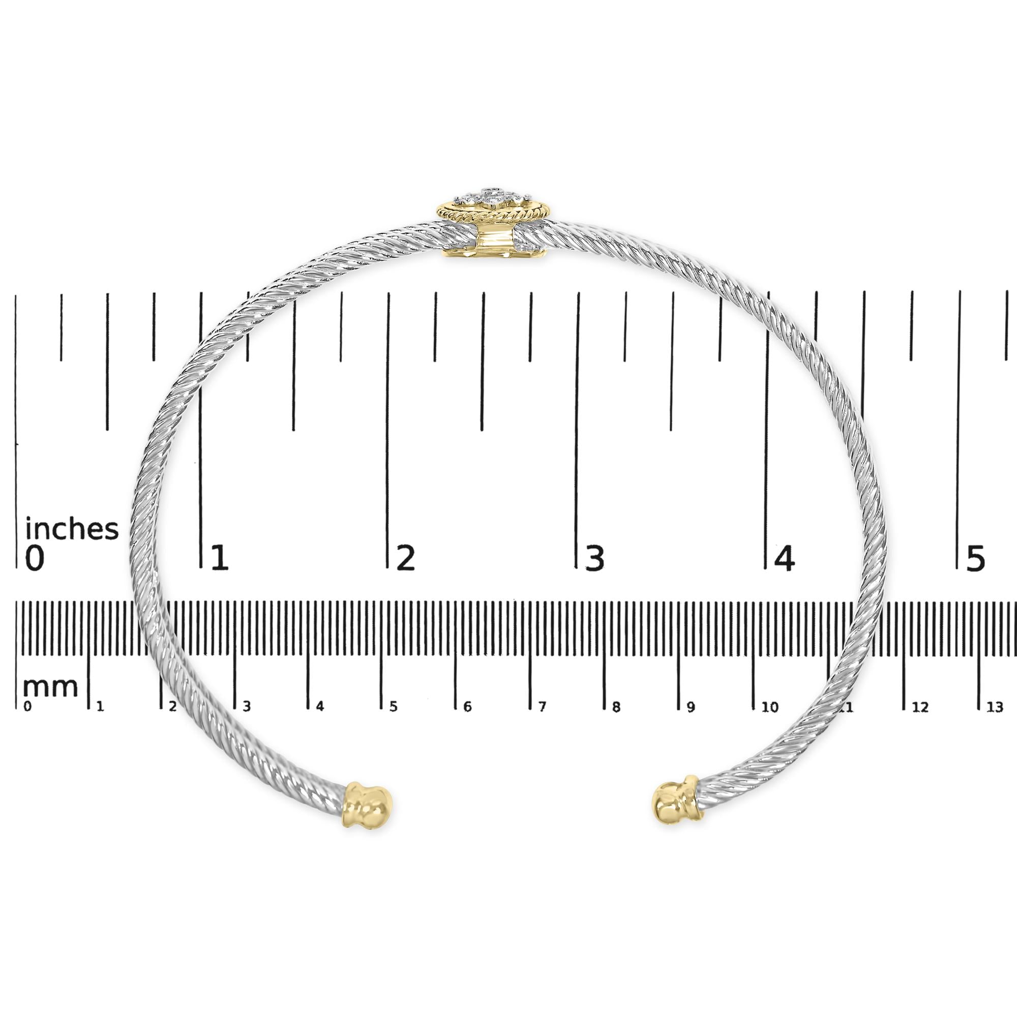 18K Yellow Gold Plated .925 Sterling Silver Diamond Accent  and Fleur Di Lis Medallion Bangle Bracelet (I-J Color, SI1-SI2 Clarity) - 7.25 Inches - Friggin Jewelry