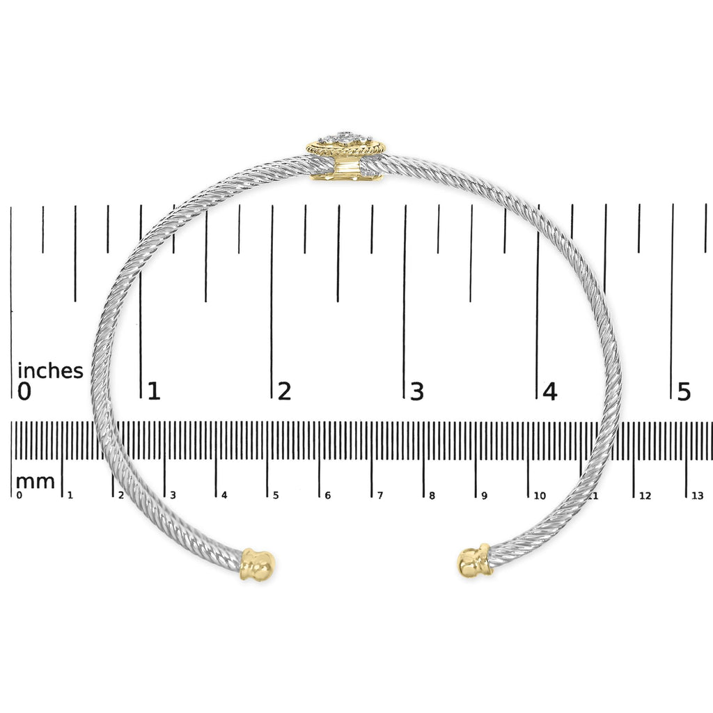 18K Yellow Gold Plated .925 Sterling Silver Diamond Accent  and Fleur Di Lis Medallion Bangle Bracelet (I-J Color, SI1-SI2 Clarity) - 7.25 Inches - Friggin Jewelry