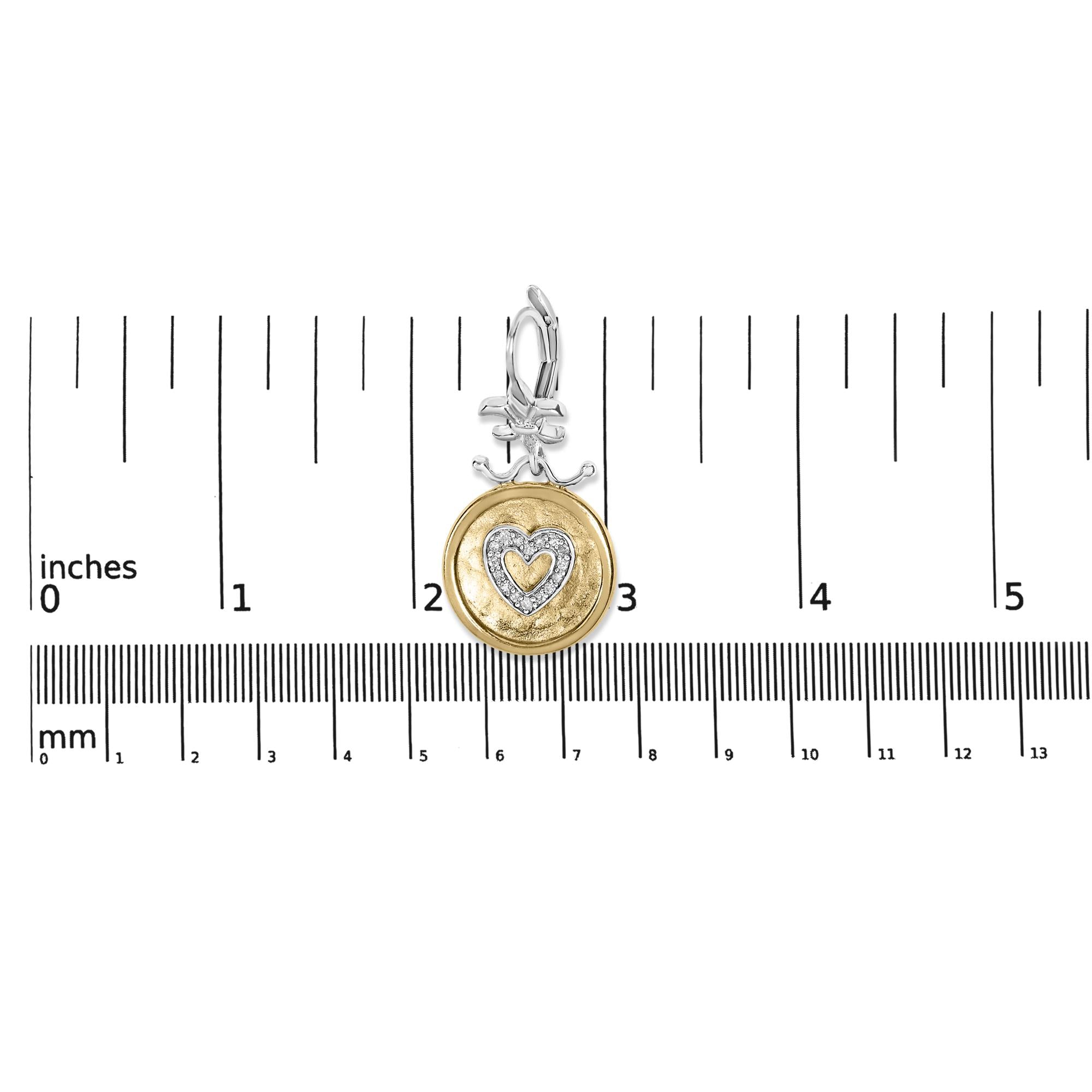 18K Yellow Gold Plated .925 Sterling Silver 1/8 Cttw Diamond Hammered Finished Medallion Heart Drop and Dangle Earrings (I-J Color, SI1-SI2 Clarity) - Friggin Jewelry