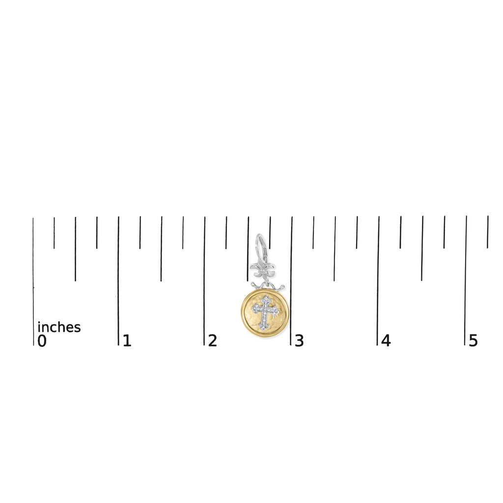 18K Yellow Gold Plated .925 Sterling Silver 1/8 Cttw Diamond Hammered Finished Medallion with Cross Drop and Dangle Earrings (I-J Color, SI1-SI2 Clarity) - Friggin Jewelry