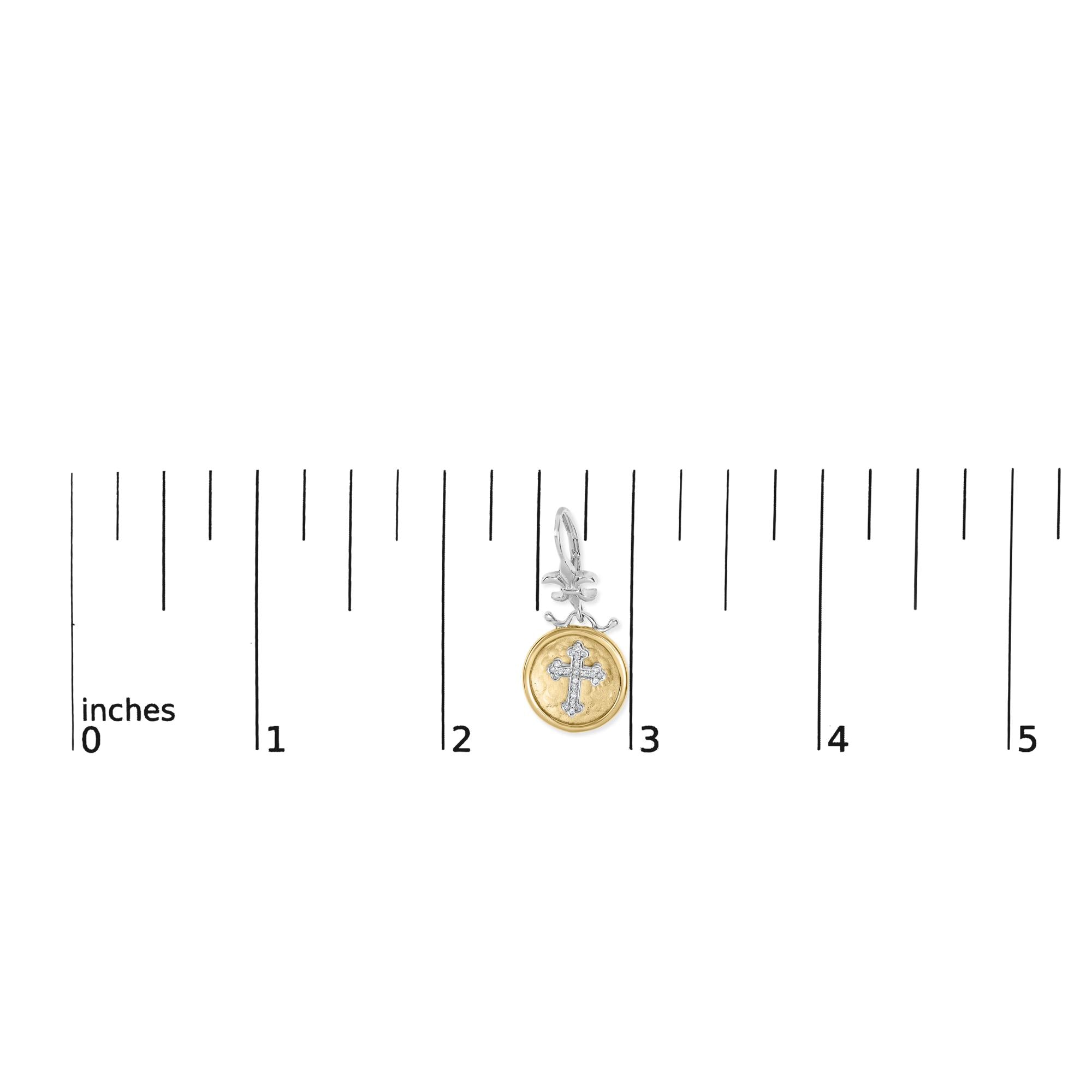 18K Yellow Gold Plated .925 Sterling Silver 1/8 Cttw Diamond Hammered Finished Medallion with Cross Drop and Dangle Earrings (I-J Color, SI1-SI2 Clarity) - Friggin Jewelry