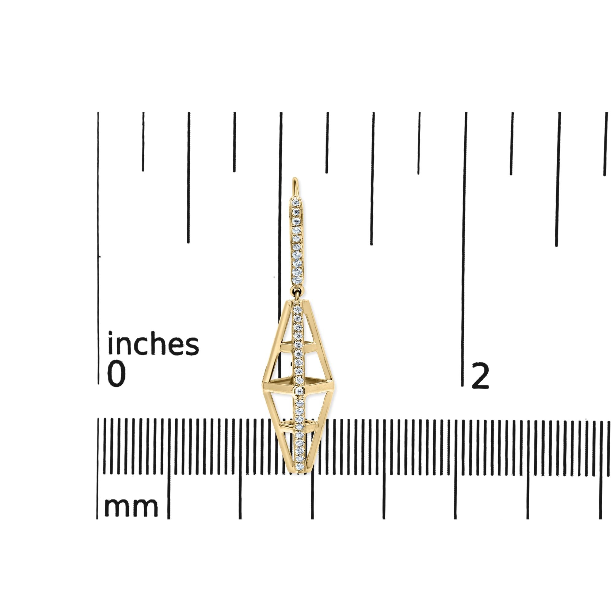 14K Yellow Gold 5/8 Cttw Diamond Geometrical Pillar Drop and Dangle Earrings (G-H Color, SI1-SI2 Clarity) - Friggin Jewelry
