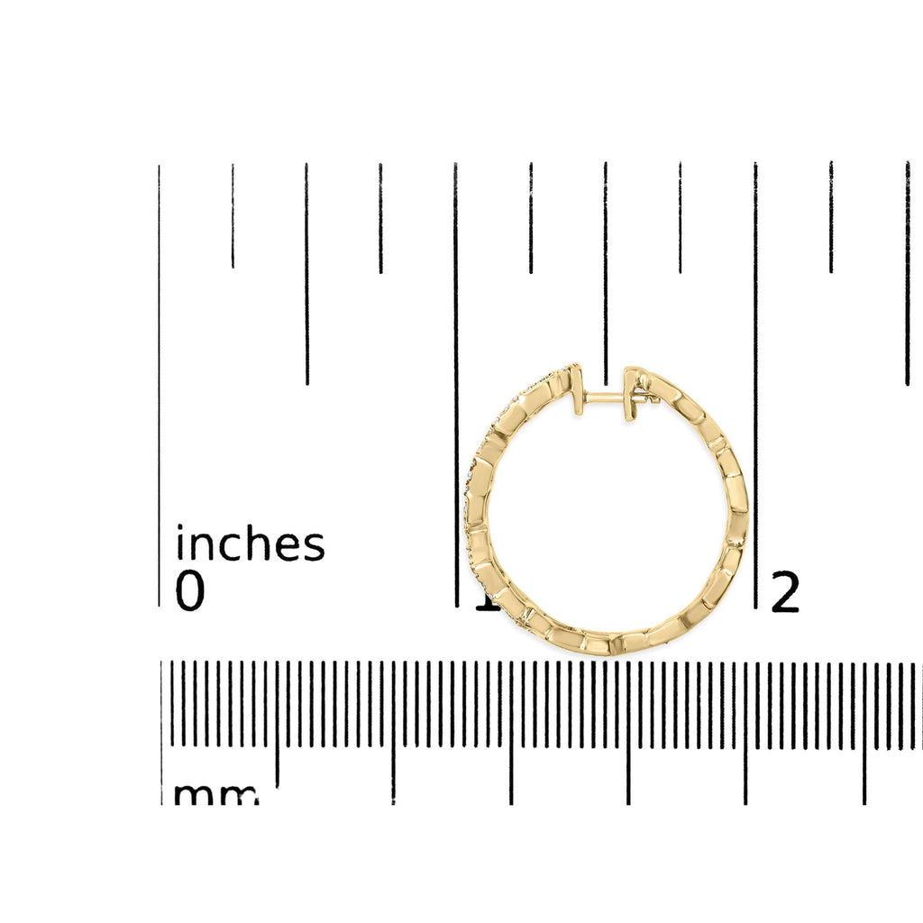 14K Yellow Gold 3/4 Cttw Diamond Honeycomb Hoop Earrings (G-H Color, SI1-SI2 Clarity) - 24MM - Friggin Jewelry