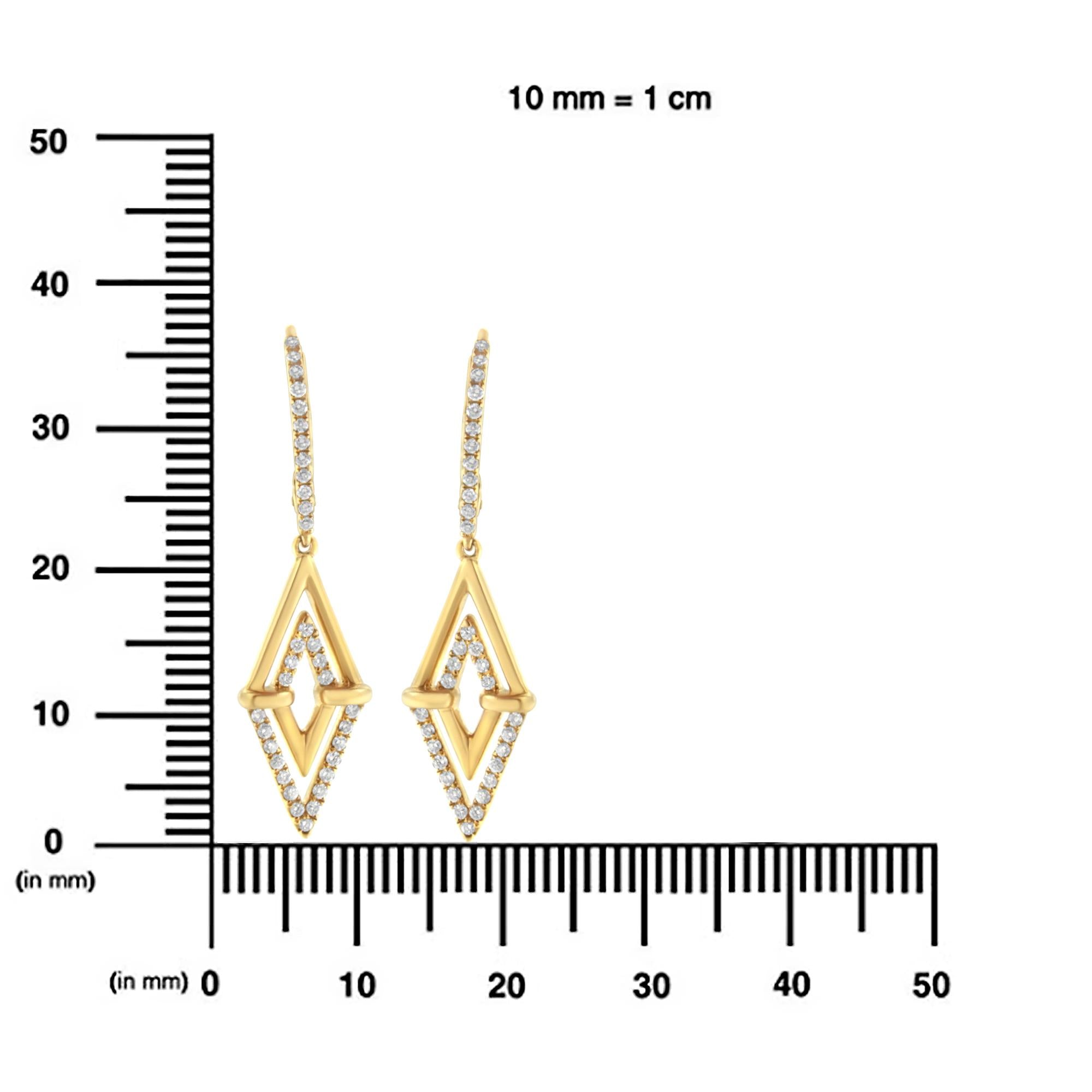 14K Yellow Gold 3/8 Cttw Double Triangle Drop and Dangle Diamond Earrings (G-H Color, SI1-SI2 Clarity) - Friggin Jewelry