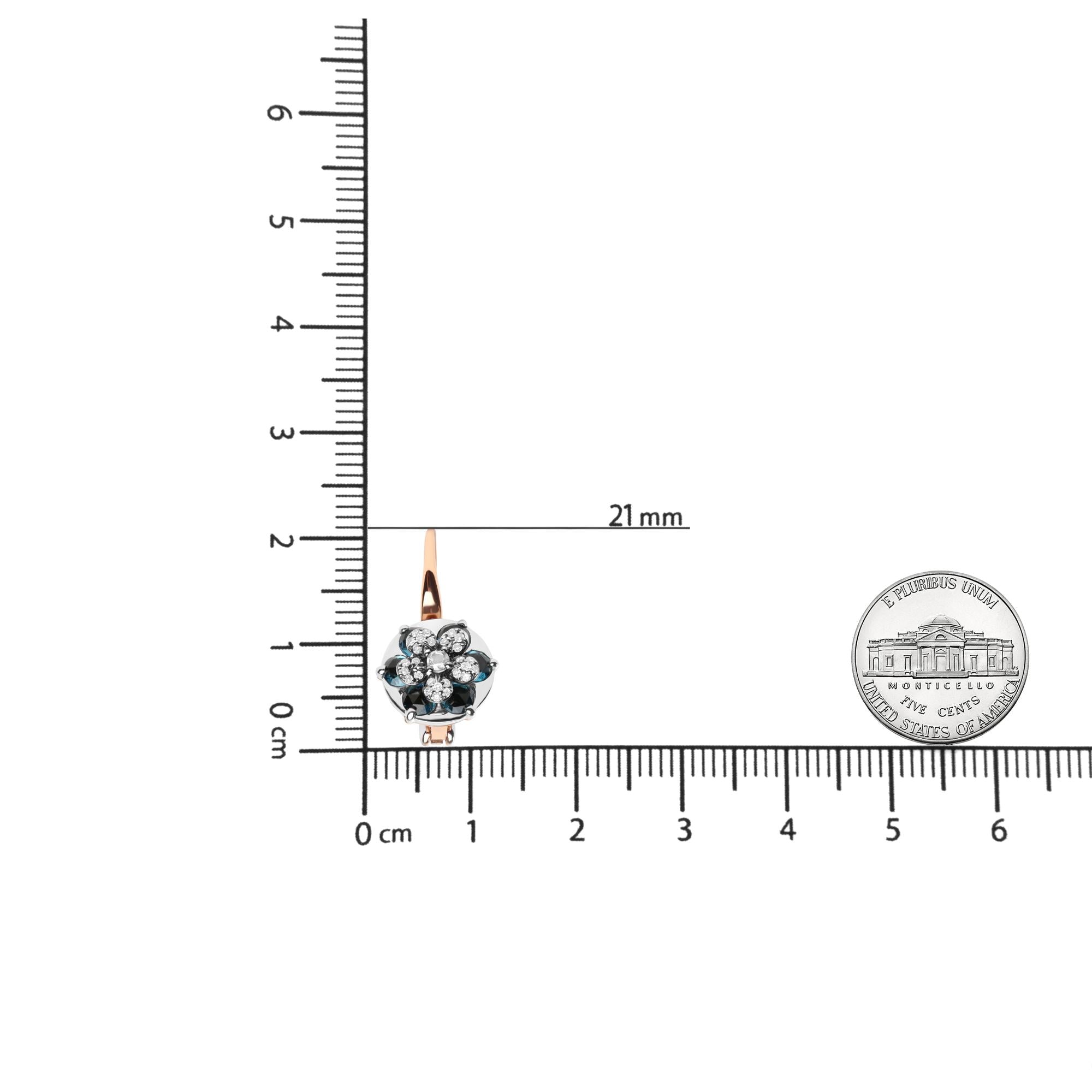 18K Rose and White Gold 1/3 Cttw Round Diamonds and Round London Blue Topaz Gemstone Cluster Floral Drop Hoop Earrings (G-H Color, SI1-SI2 Clarity) - Friggin Jewelry