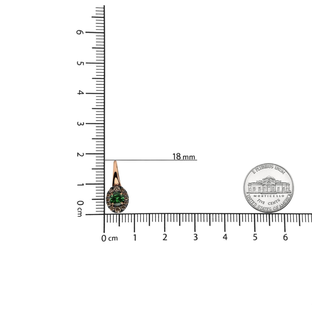 18K Rose and White Gold 3/8 Cttw Round Brown Diamonds and Round Green Tsavorite Gemstone Halo Drop Hoop Earrings (Brown Color, SI1-SI2 Clarity) - Friggin Jewelry
