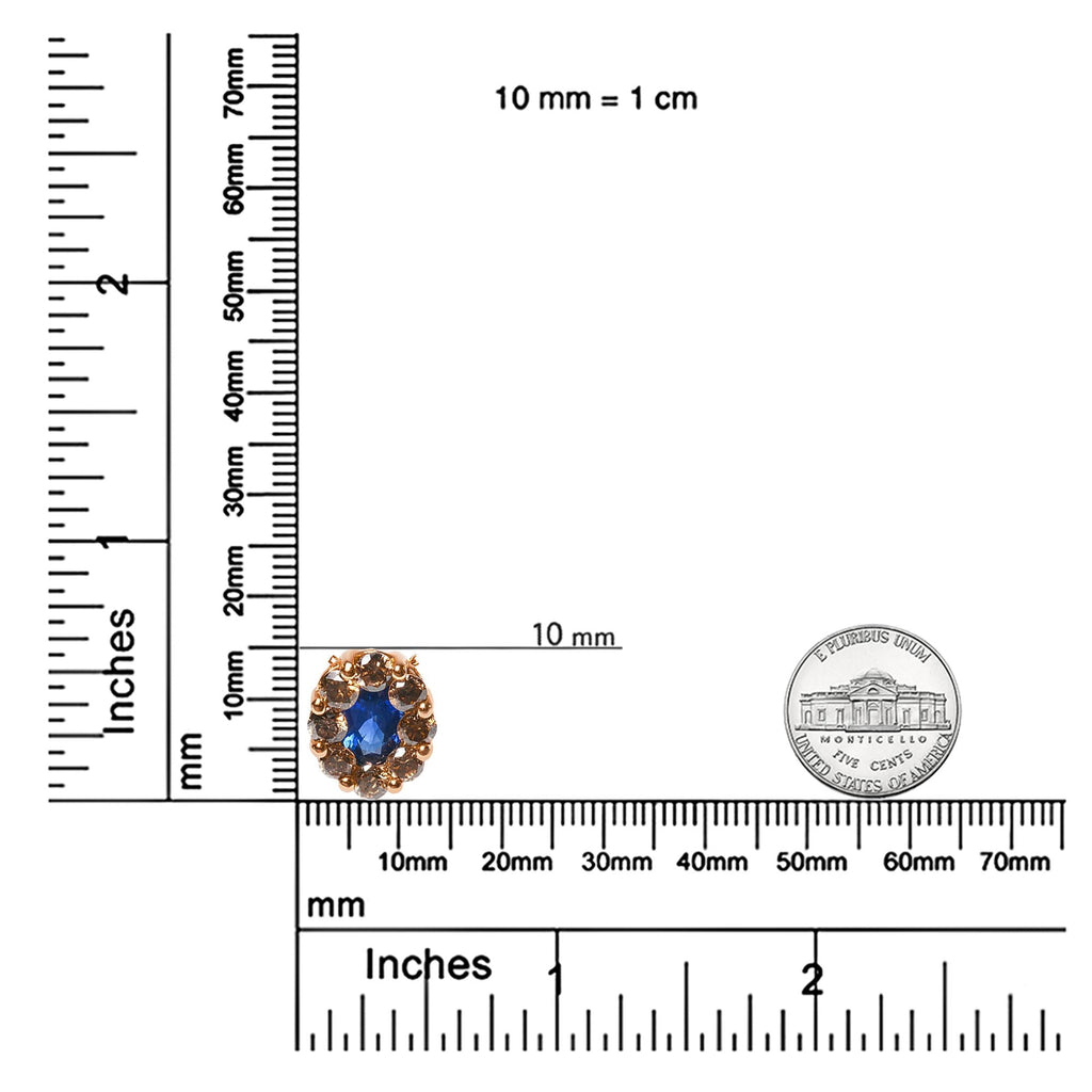 18K Rose Gold 5/8 Cttw White and Brown Diamond Accent and 7 x 4mm Oval Blue Sapphire Gemstone Statement Halo Cluster Pendant Necklace (Brown and G-H Color, - Friggin Jewelry SI1-SI2 Clarity) - Adjustable up to 16" - 18"