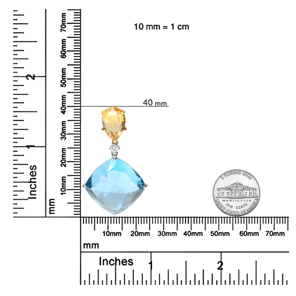 18K White and Yellow Gold Diamond Accent and Yellow Citrine and Sky Blue Topaz Gemstone Dangle Drop 18" Pendant Necklace (G-H Color, SI1-SI2 Clarity) - Friggin Jewelry