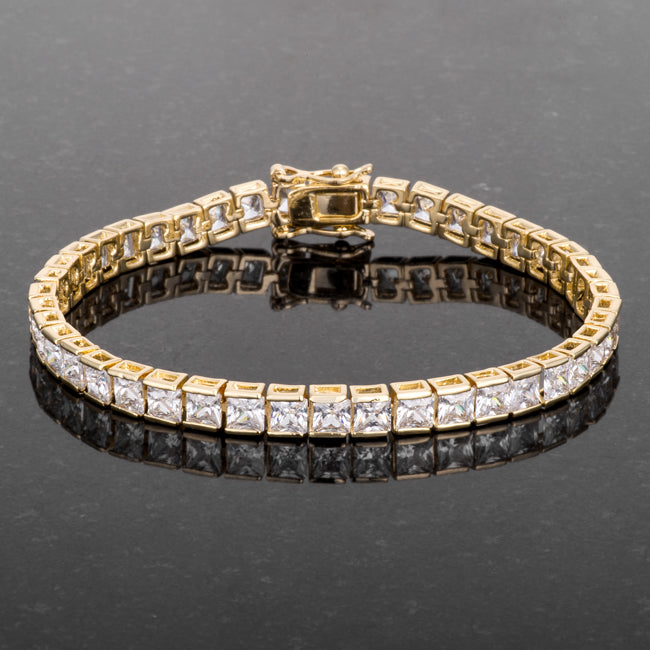 Velvet Heroine Modern Edit Princess Cut CZ Gold Tone Tennis Bracelet - Friggin Jewelry Fashion