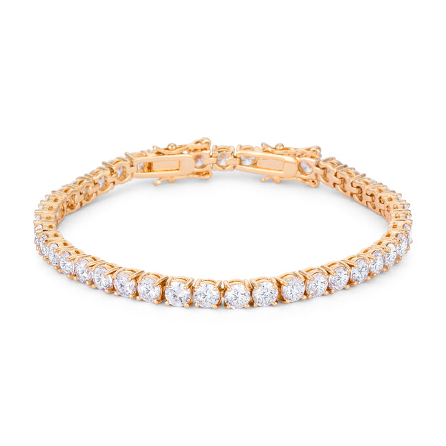 Sultry Edge Classic Muse 17.6 Ct Gold Plated Tennis Bracelet with Shimmering Round CZ - Friggin Jewelry Fashion