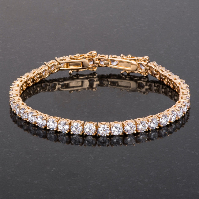 Sultry Edge Classic Muse 17.6 Ct Gold Plated Tennis Bracelet with Shimmering Round CZ - Friggin Jewelry Fashion