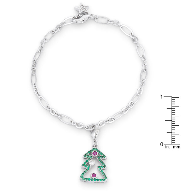 Irresistible Form Radiant Series Christmas Tree 0.35ct CZ Rhodium Holiday Charm Bracelet - Friggin Jewelry Fashion Winter