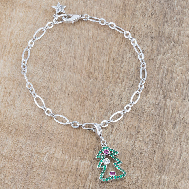Irresistible Form Radiant Series Christmas Tree 0.35ct CZ Rhodium Holiday Charm Bracelet - Friggin Jewelry Fashion